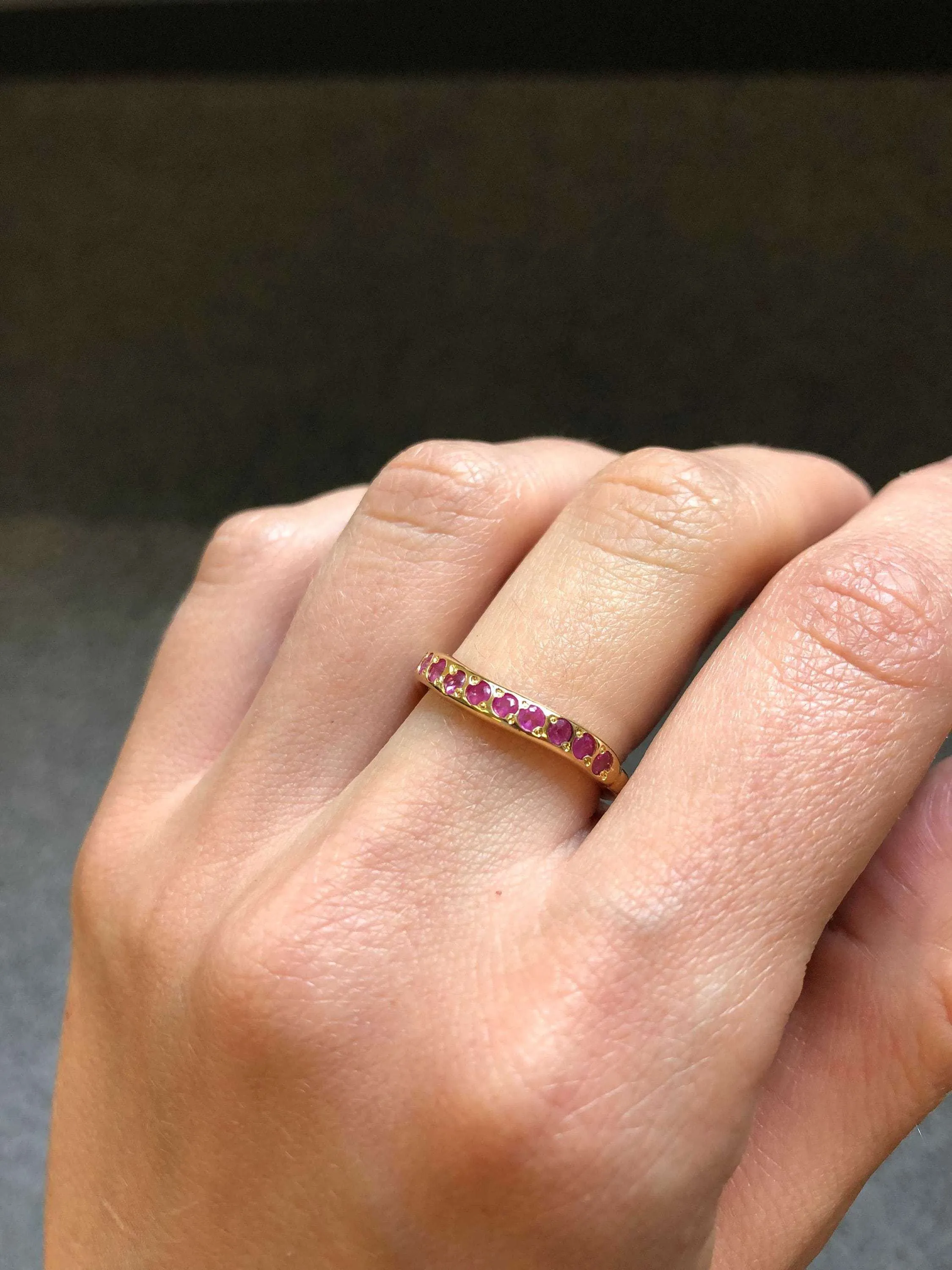 Gold Ruby Ring - Curved Band, Natural Ruby Ring, Minimalist Stackable Band