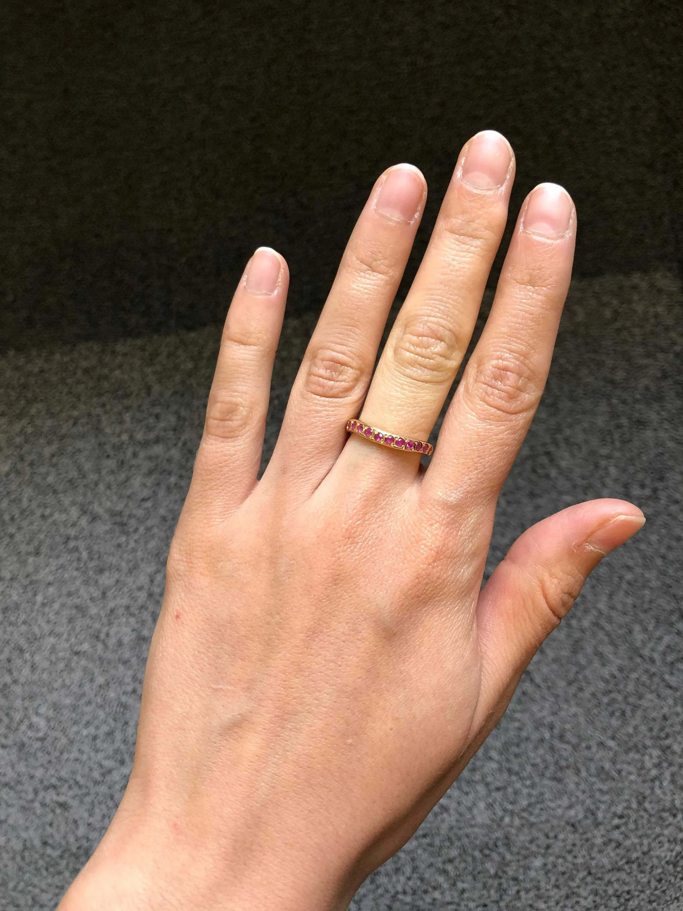 Gold Ruby Ring - Curved Band, Natural Ruby Ring, Minimalist Stackable Band