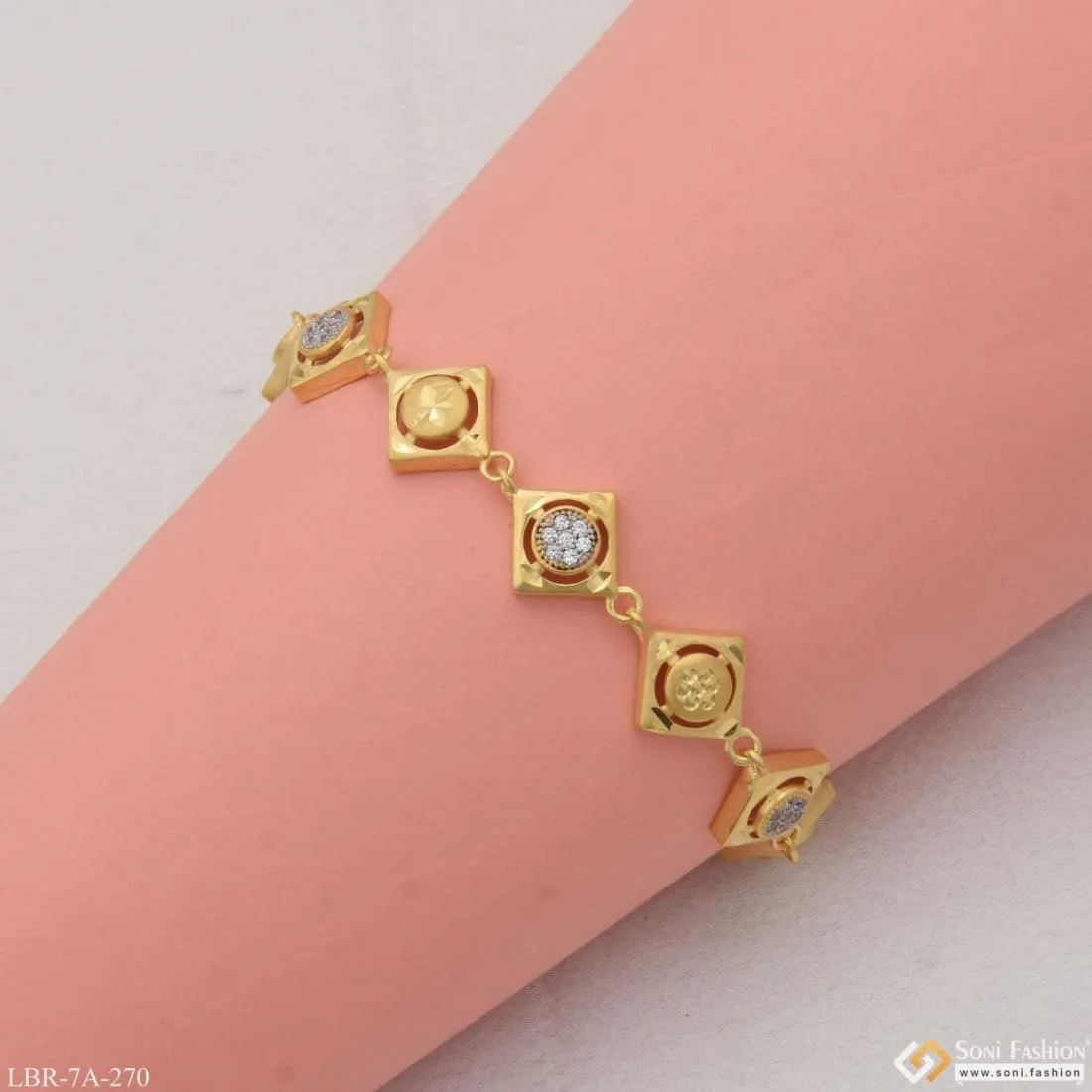 Graceful Design With Diamond Designer Gold Plated Bracelet For Ladies - Style A270