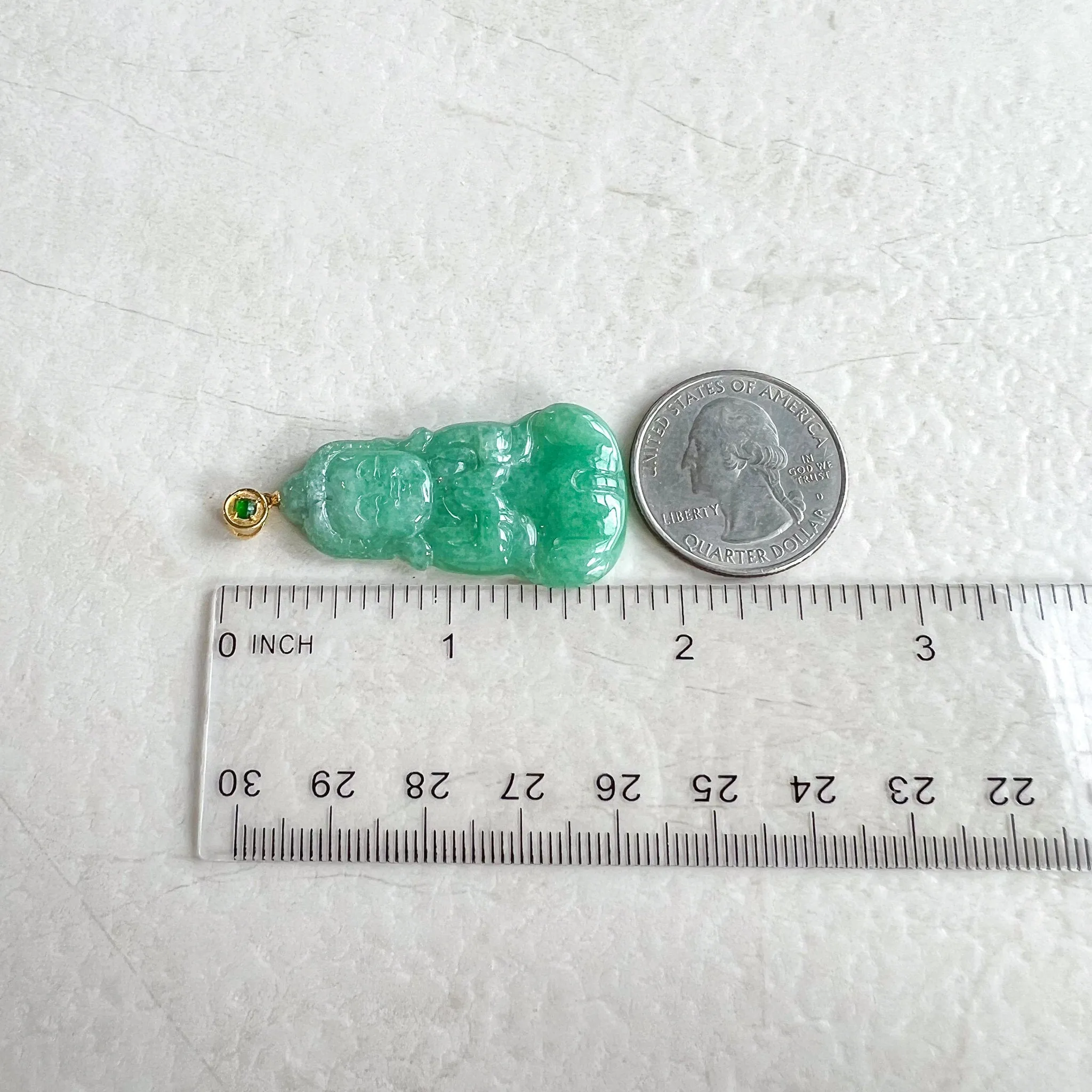 Green Baby Buddha with 18K Gold Bail, Jadeite Jade Carved Pendant, SHWQ-1123-1706502170