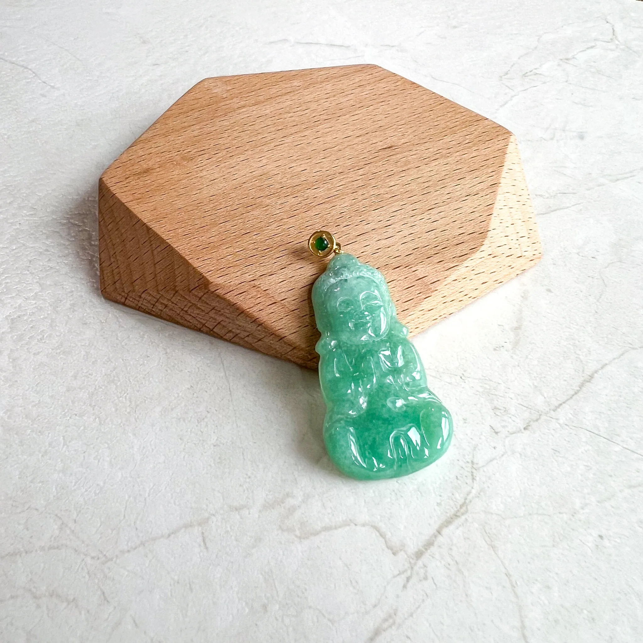 Green Baby Buddha with 18K Gold Bail, Jadeite Jade Carved Pendant, SHWQ-1123-1706502170