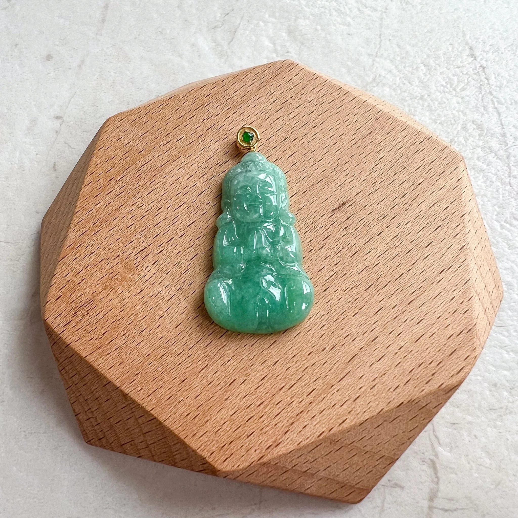 Green Baby Buddha with 18K Gold Bail, Jadeite Jade Carved Pendant, SHWQ-1123-1706502170