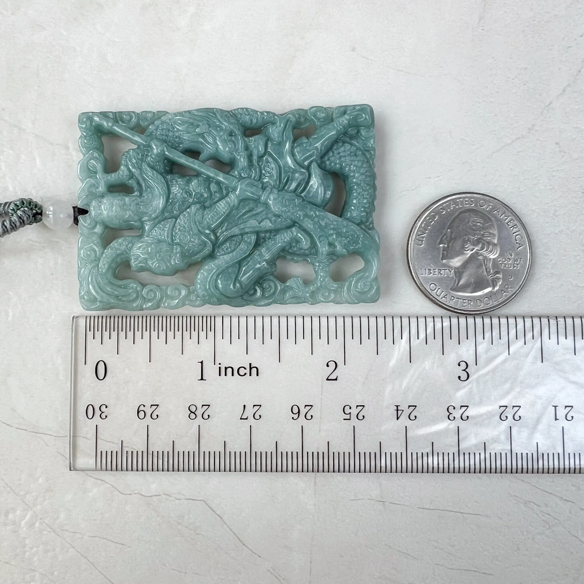 Green Blue Jadeite Jade Guan Yu Guan Gong Carved Pendant Necklace, 关公, BGC-0323-0034983