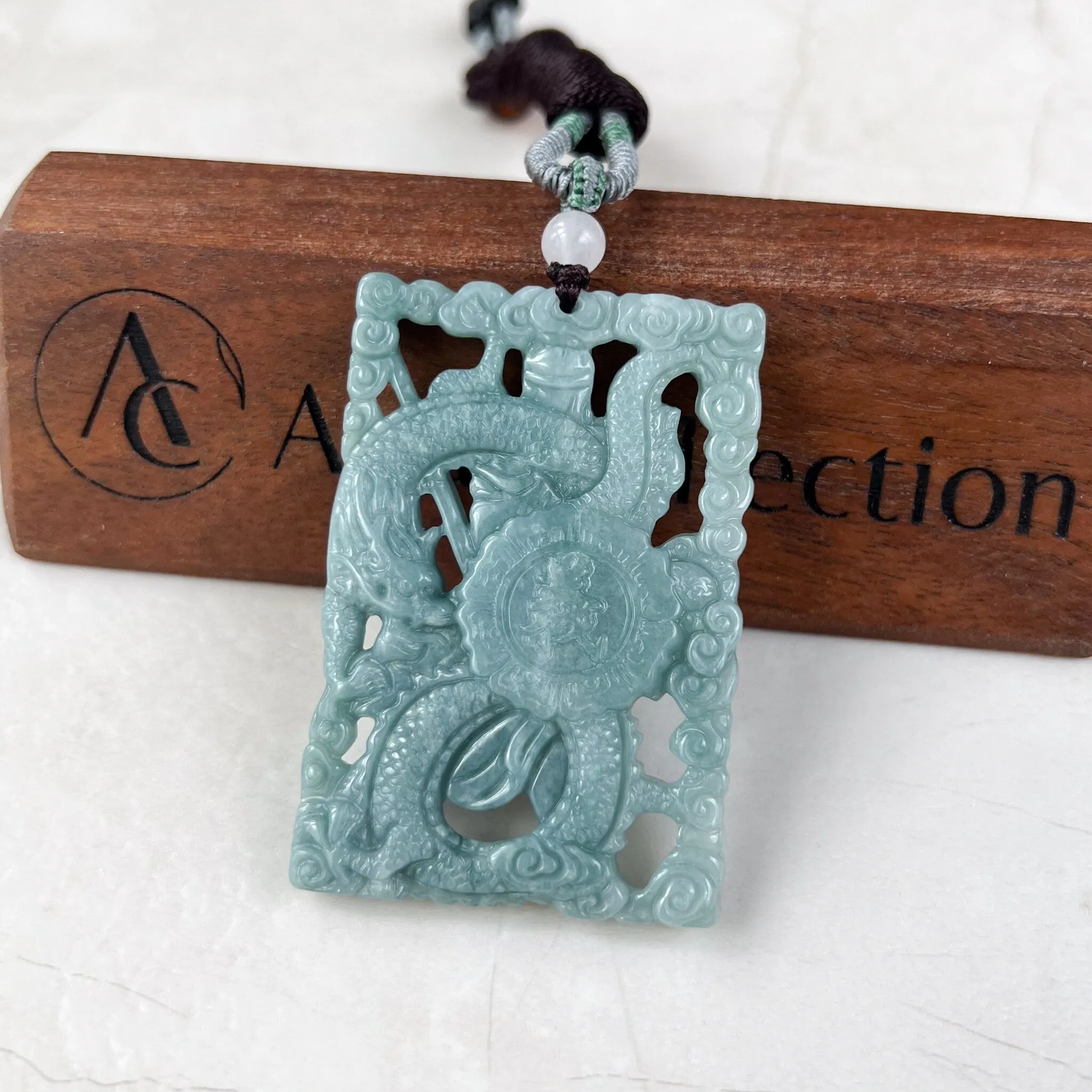 Green Blue Jadeite Jade Guan Yu Guan Gong Carved Pendant Necklace, 关公, BGC-0323-0034983