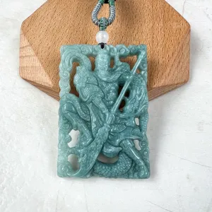 Green Blue Jadeite Jade Guan Yu Guan Gong Carved Pendant Necklace, 关公, BGC-0323-0034983