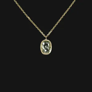 GREEN SAPPHIRE PENDANT NECKLACE LONG CUSHION BEZEL 14K YELLOW GOLD NATURAL 1ct