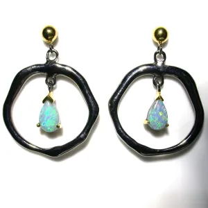 Green solid boulder opals set in sterling silver drop earrings