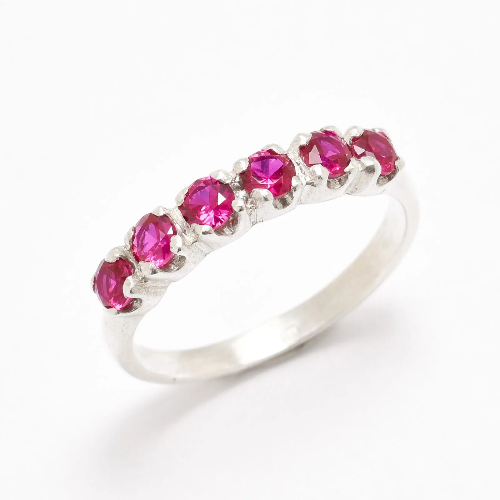 Half Eternity Ruby Ring -Silver Ruby Ring - Stackable Ring