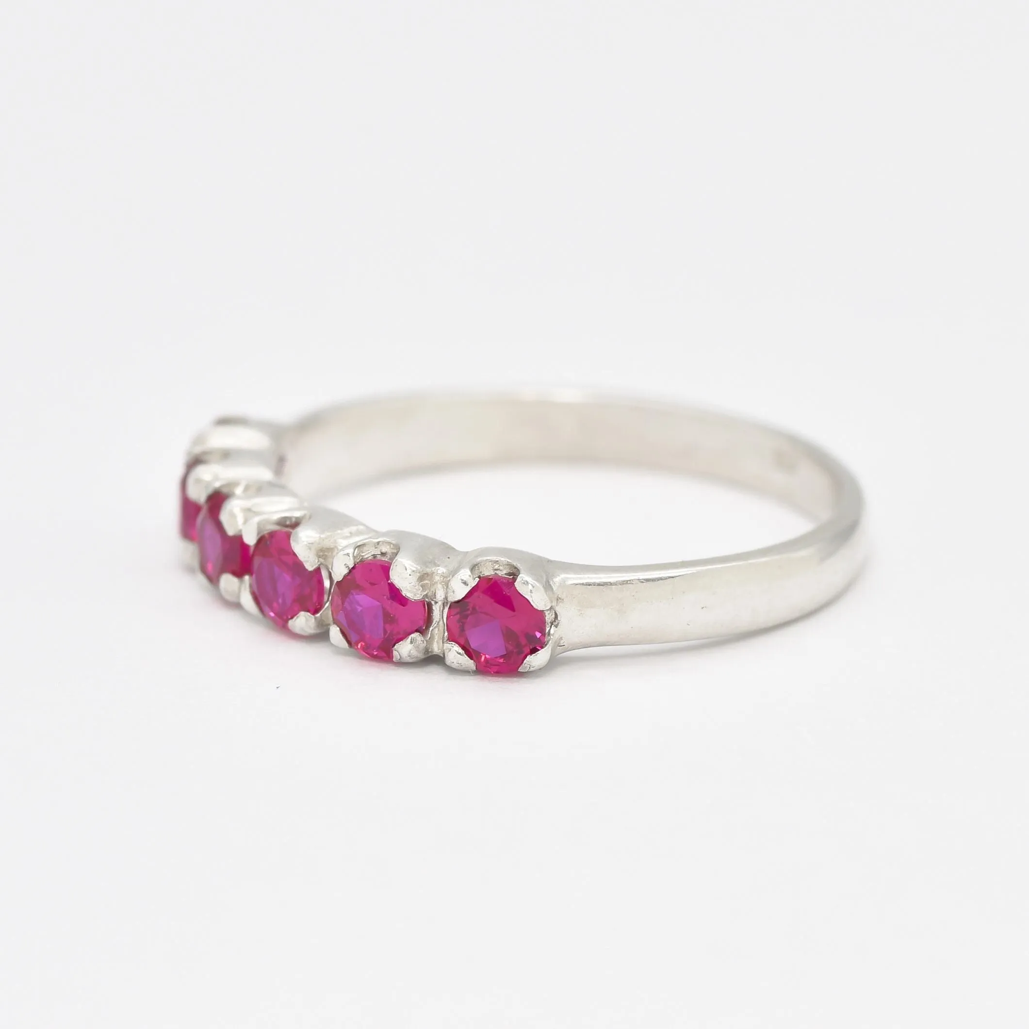 Half Eternity Ruby Ring -Silver Ruby Ring - Stackable Ring