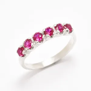 Half Eternity Ruby Ring -Silver Ruby Ring - Stackable Ring