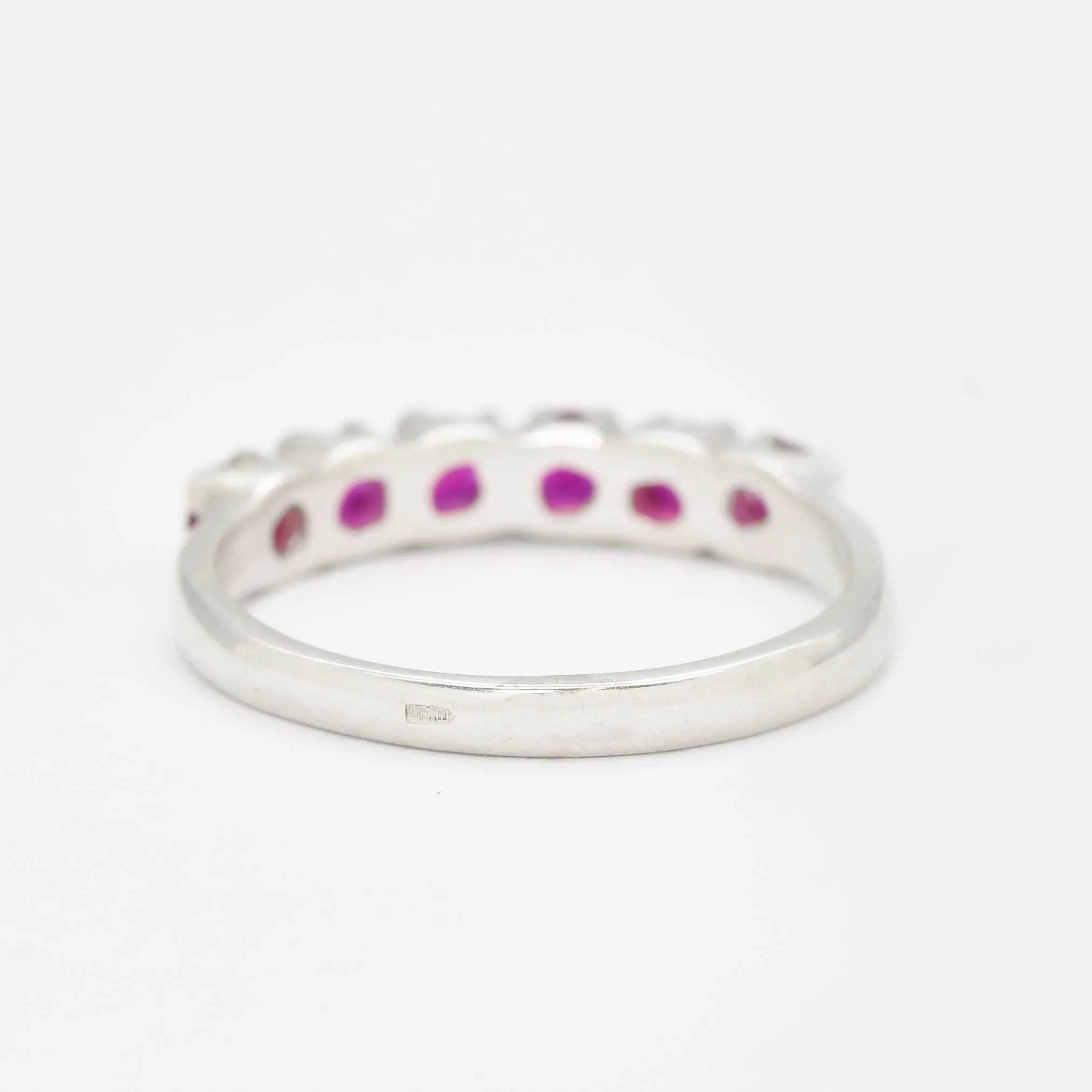 Half Eternity Ruby Ring -Silver Ruby Ring - Stackable Ring