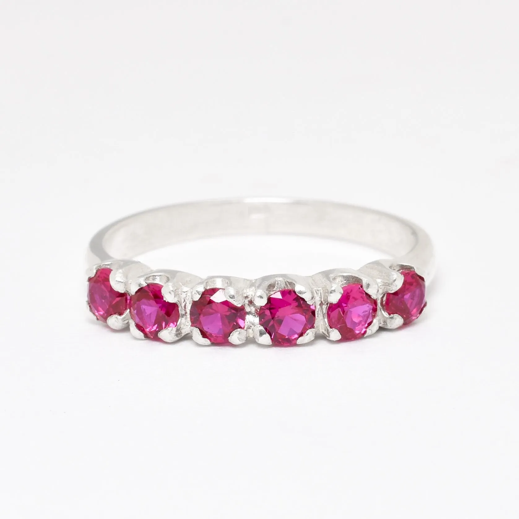 Half Eternity Ruby Ring -Silver Ruby Ring - Stackable Ring