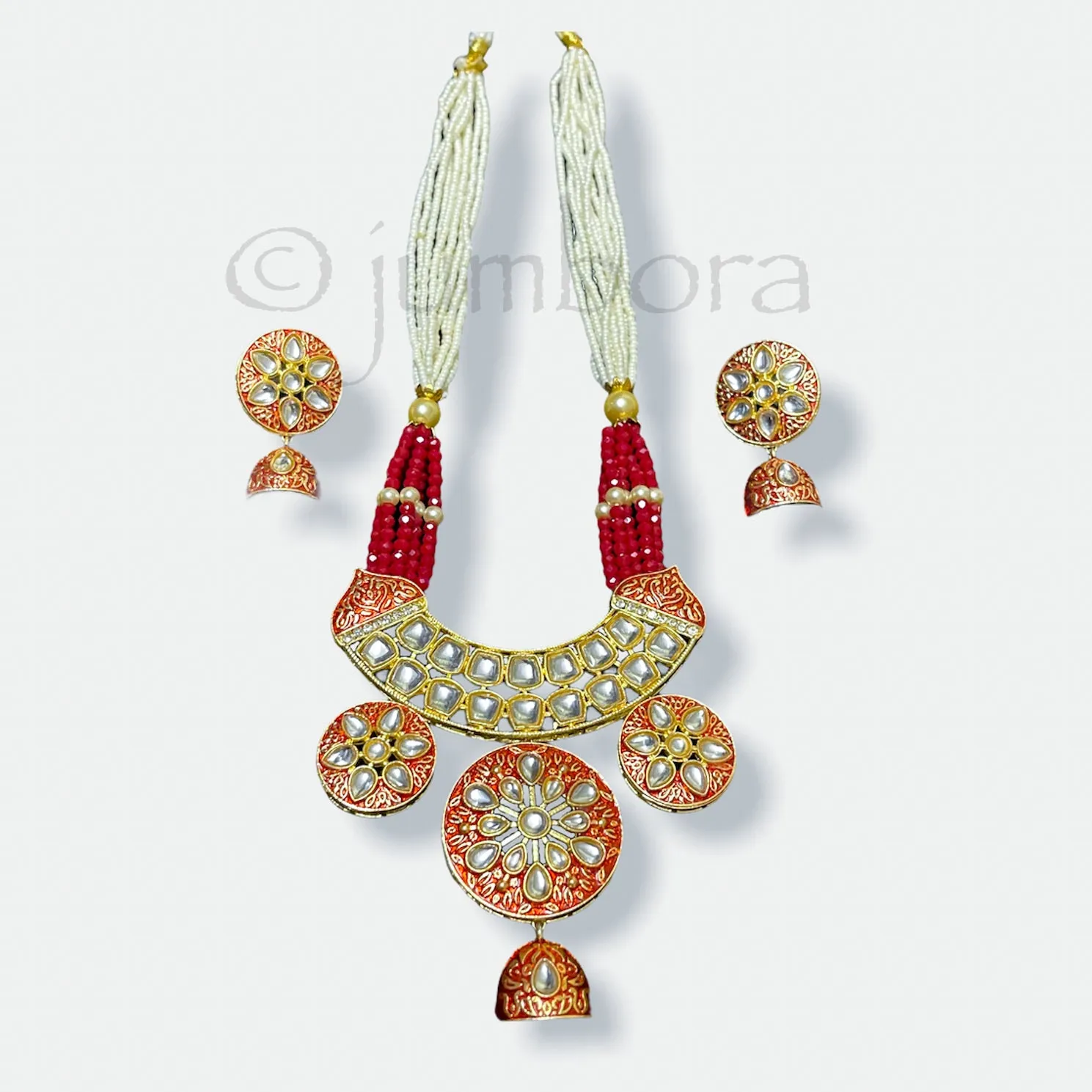 Handmade Meenakari Kundan Beaded Mala Necklace