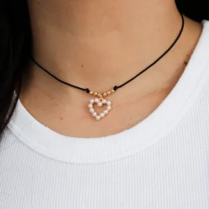 Heart with pearl Cotton Cord Choker