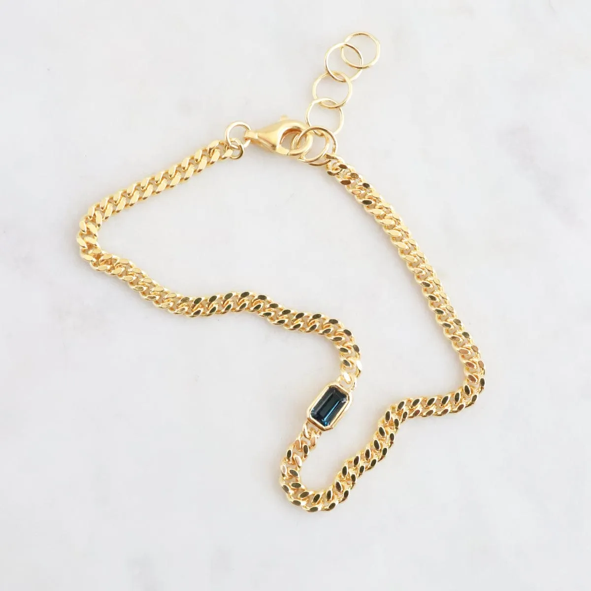 Heavy Cut Curb Chain with Emerald Cut London Blue Bracelet