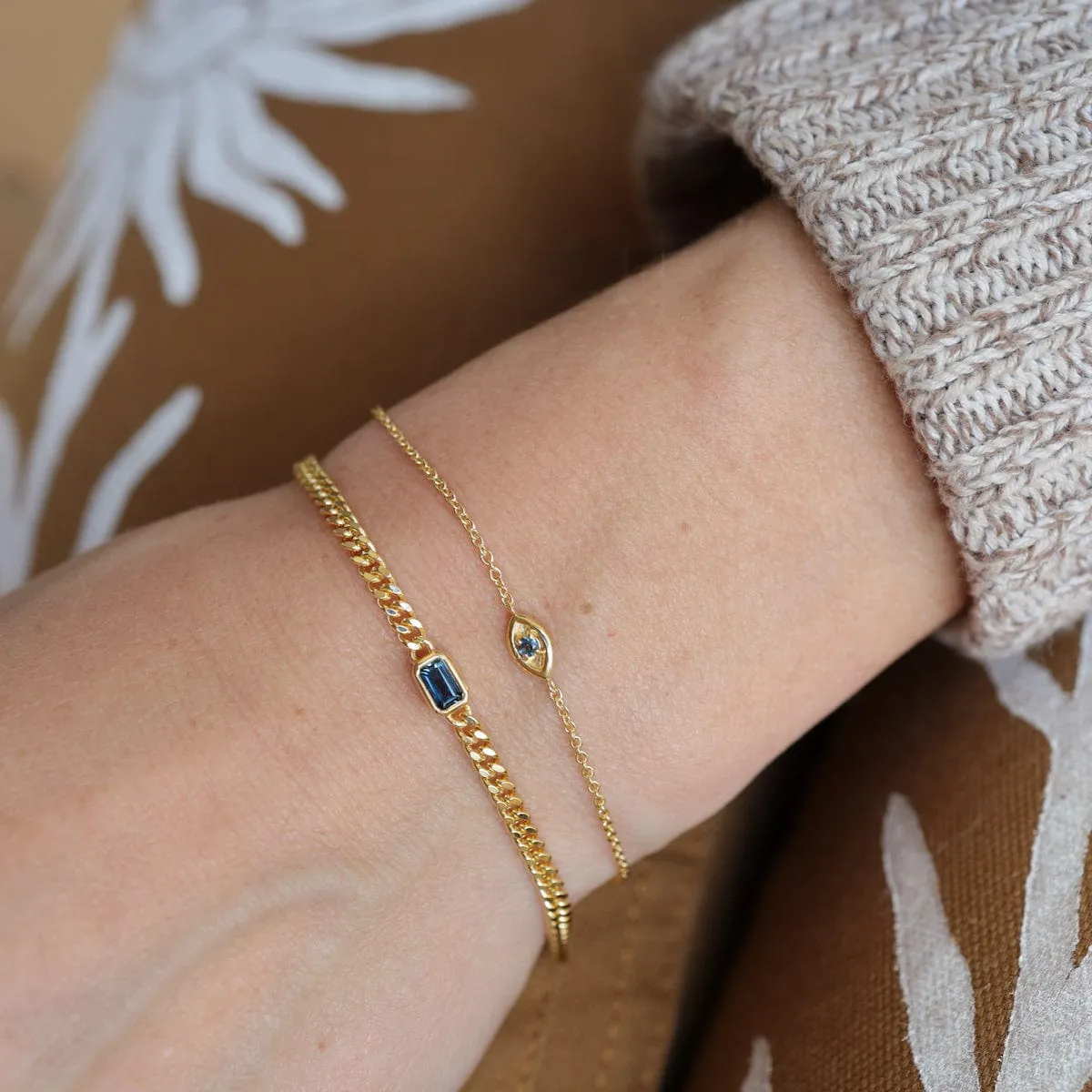 Heavy Cut Curb Chain with Emerald Cut London Blue Bracelet