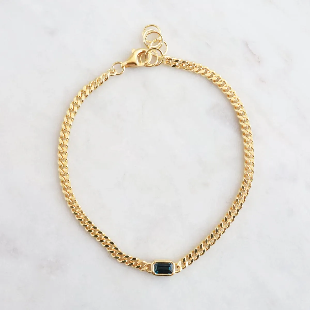 Heavy Cut Curb Chain with Emerald Cut London Blue Bracelet