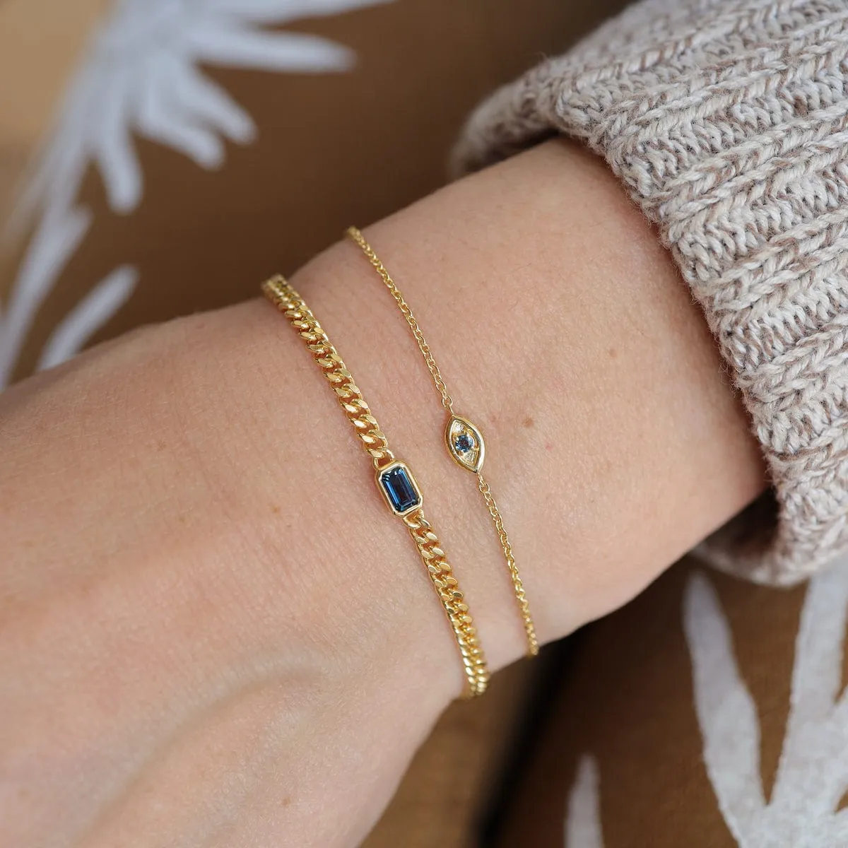 Heavy Cut Curb Chain with Emerald Cut London Blue Bracelet