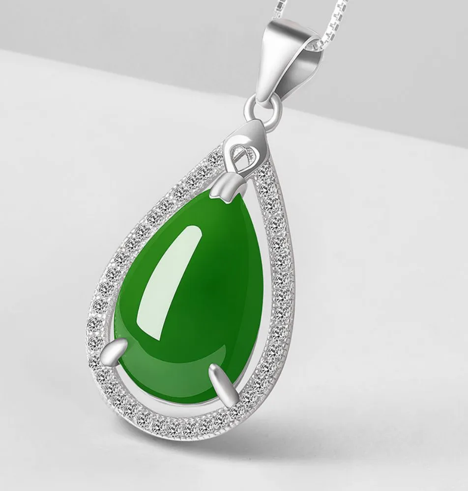 Hetian Jade Jasper Inlaid 925 Silver Necklace-Tajade