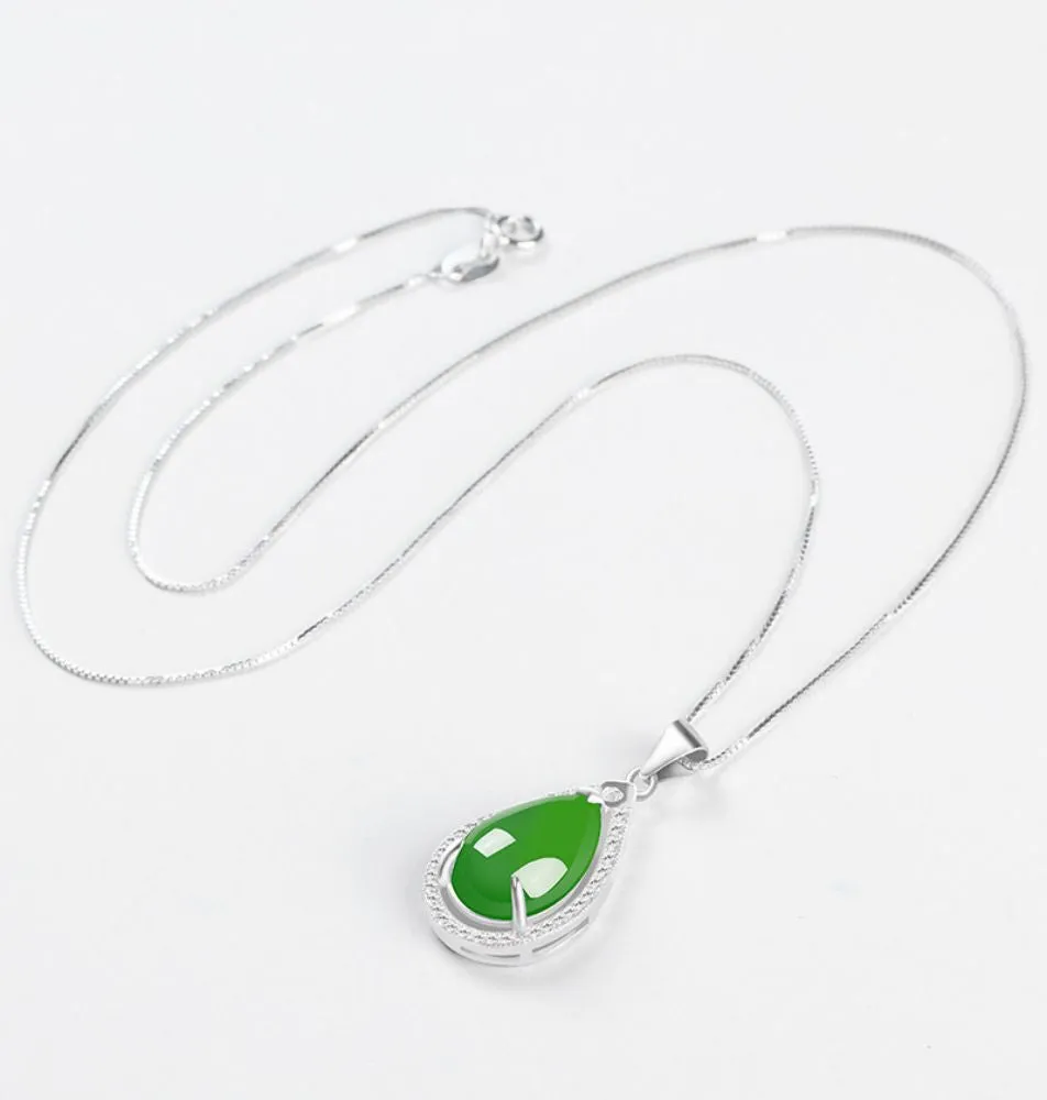 Hetian Jade Jasper Inlaid 925 Silver Necklace-Tajade