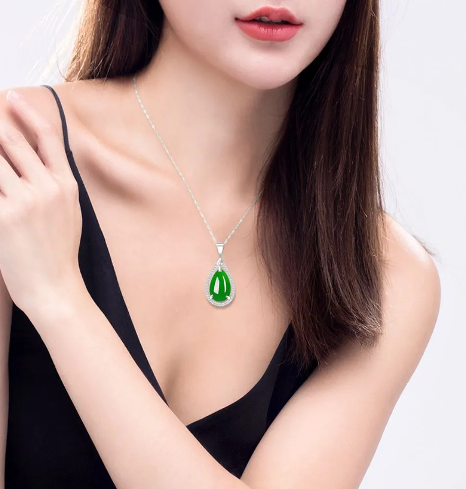 Hetian Jade Jasper Inlaid 925 Silver Necklace-Tajade