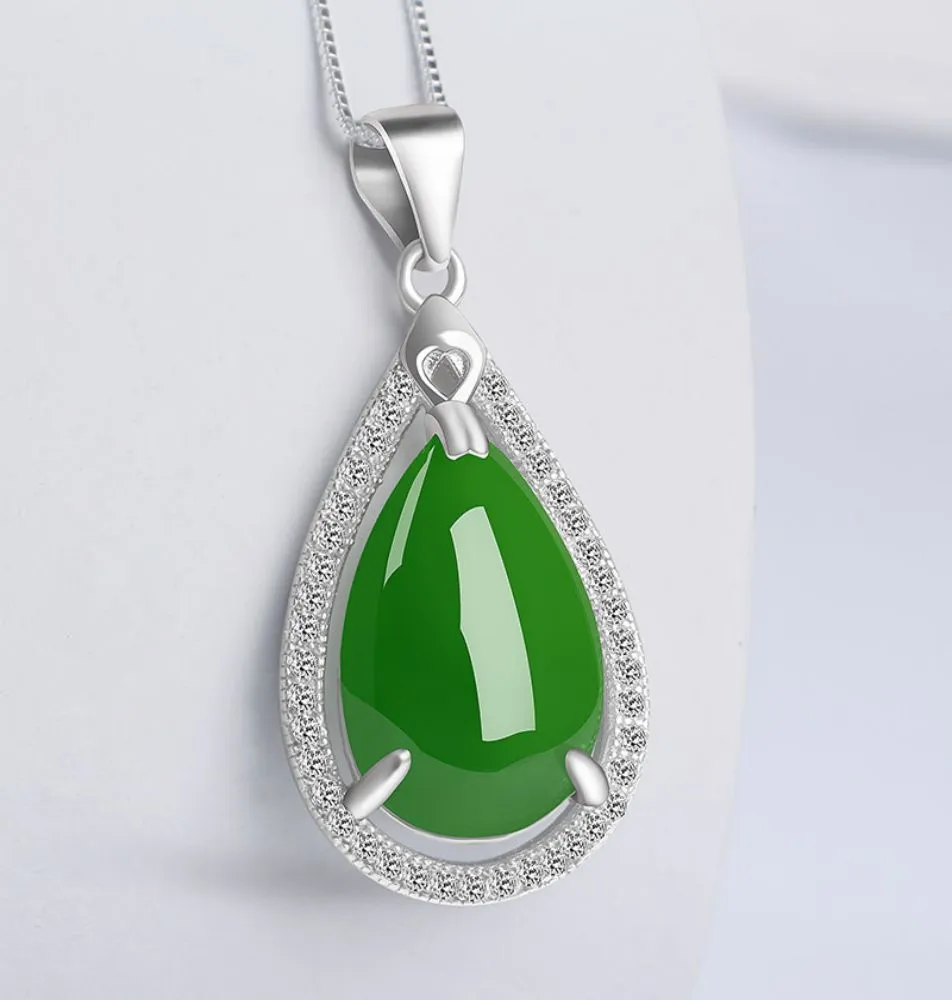 Hetian Jade Jasper Inlaid 925 Silver Necklace-Tajade