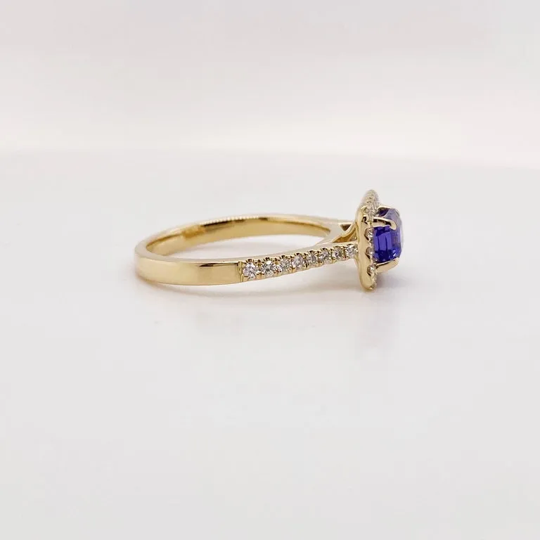Horizontal Tanzanite Diamond Halo Ring