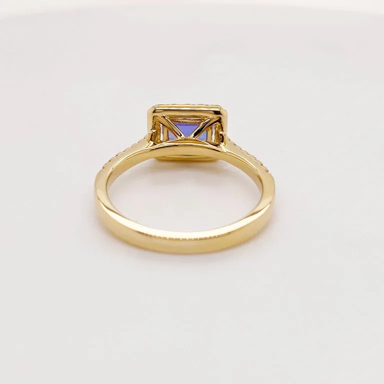 Horizontal Tanzanite Diamond Halo Ring