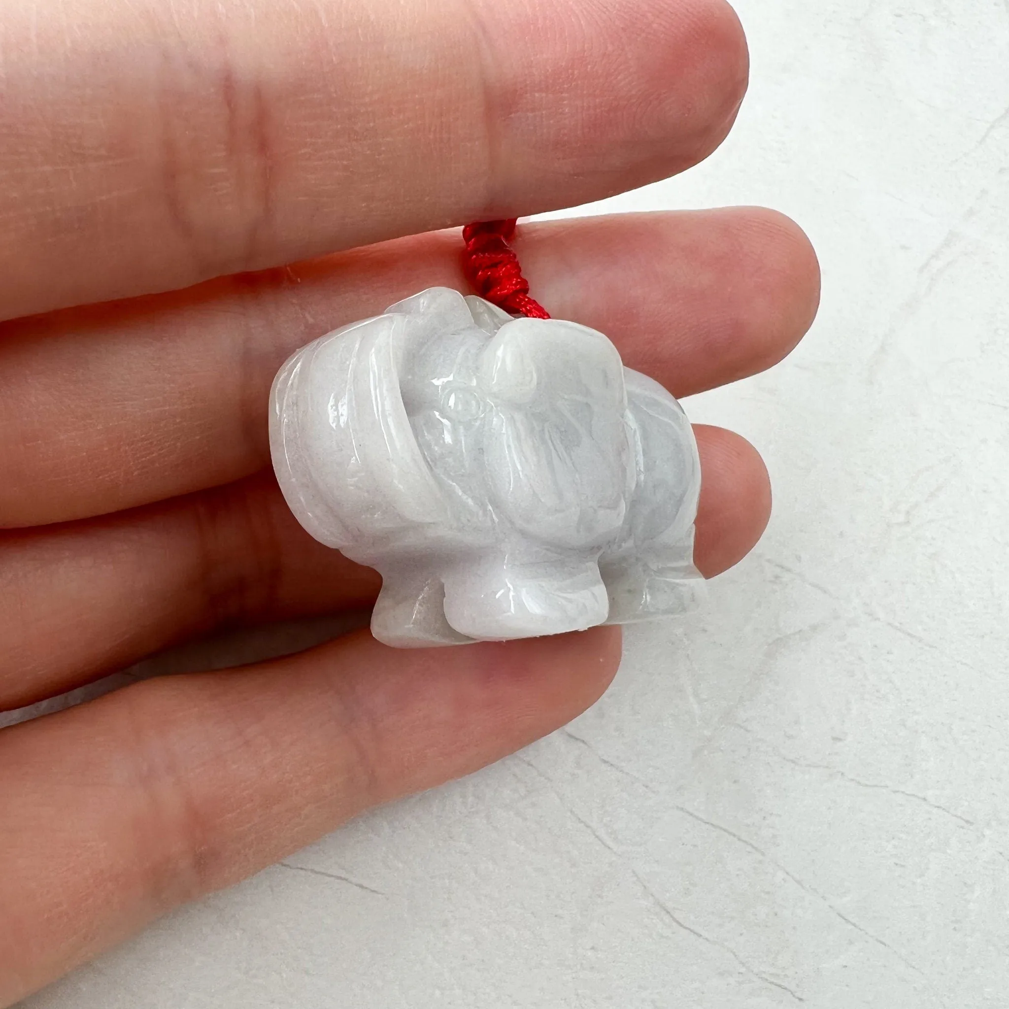Jadeite Jade Elephant, Light White-Gray, Light Purple Carved Necklace, YW-0110-1646545346