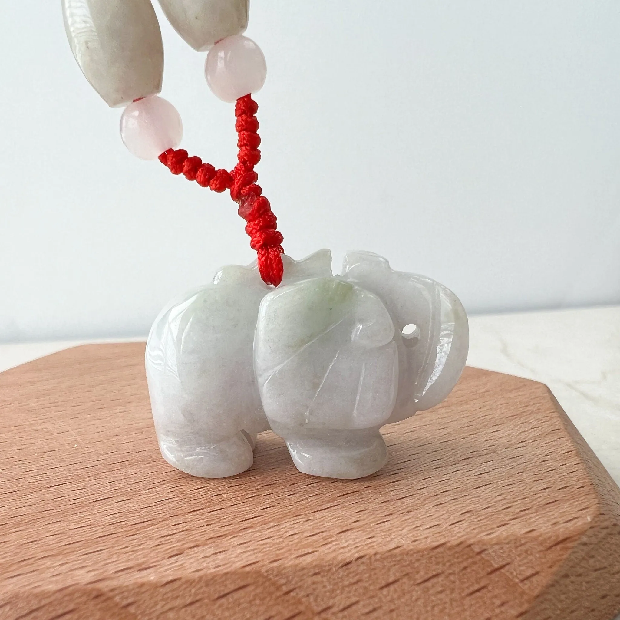 Jadeite Jade Elephant, Light White-Gray, Light Purple Carved Necklace, YW-0110-1646545346
