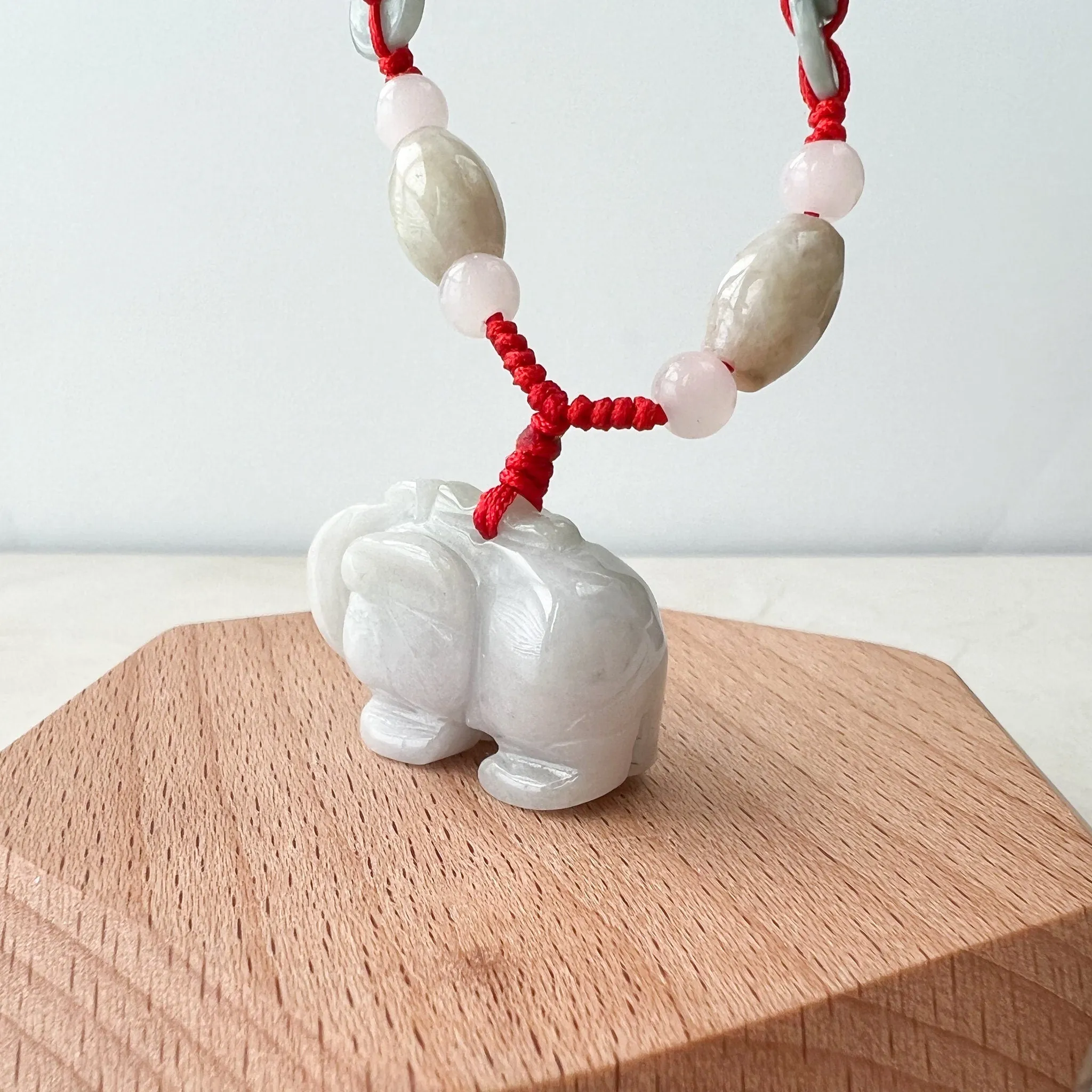 Jadeite Jade Elephant, Light White-Gray, Light Purple Carved Necklace, YW-0110-1646545346