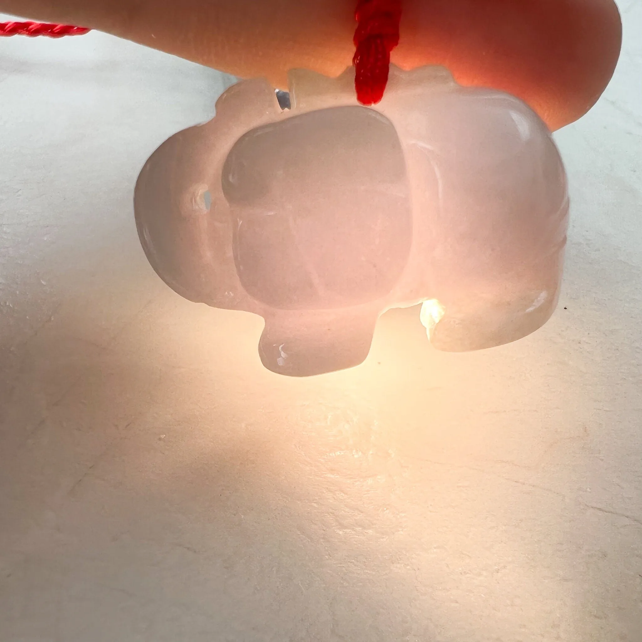 Jadeite Jade Elephant, Light White-Gray, Light Purple Carved Necklace, YW-0110-1646545346