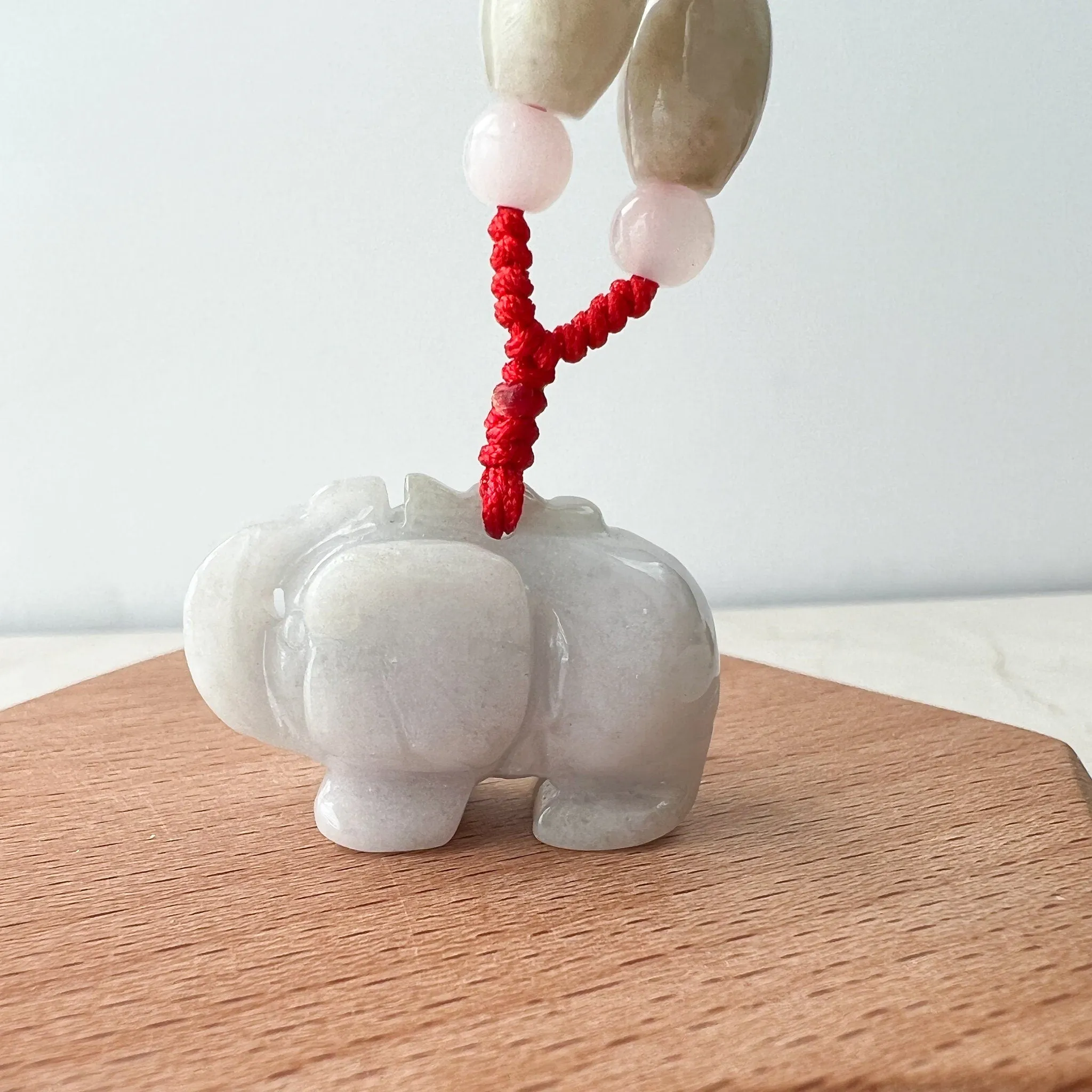 Jadeite Jade Elephant, Light White-Gray, Light Purple Carved Necklace, YW-0110-1646545346