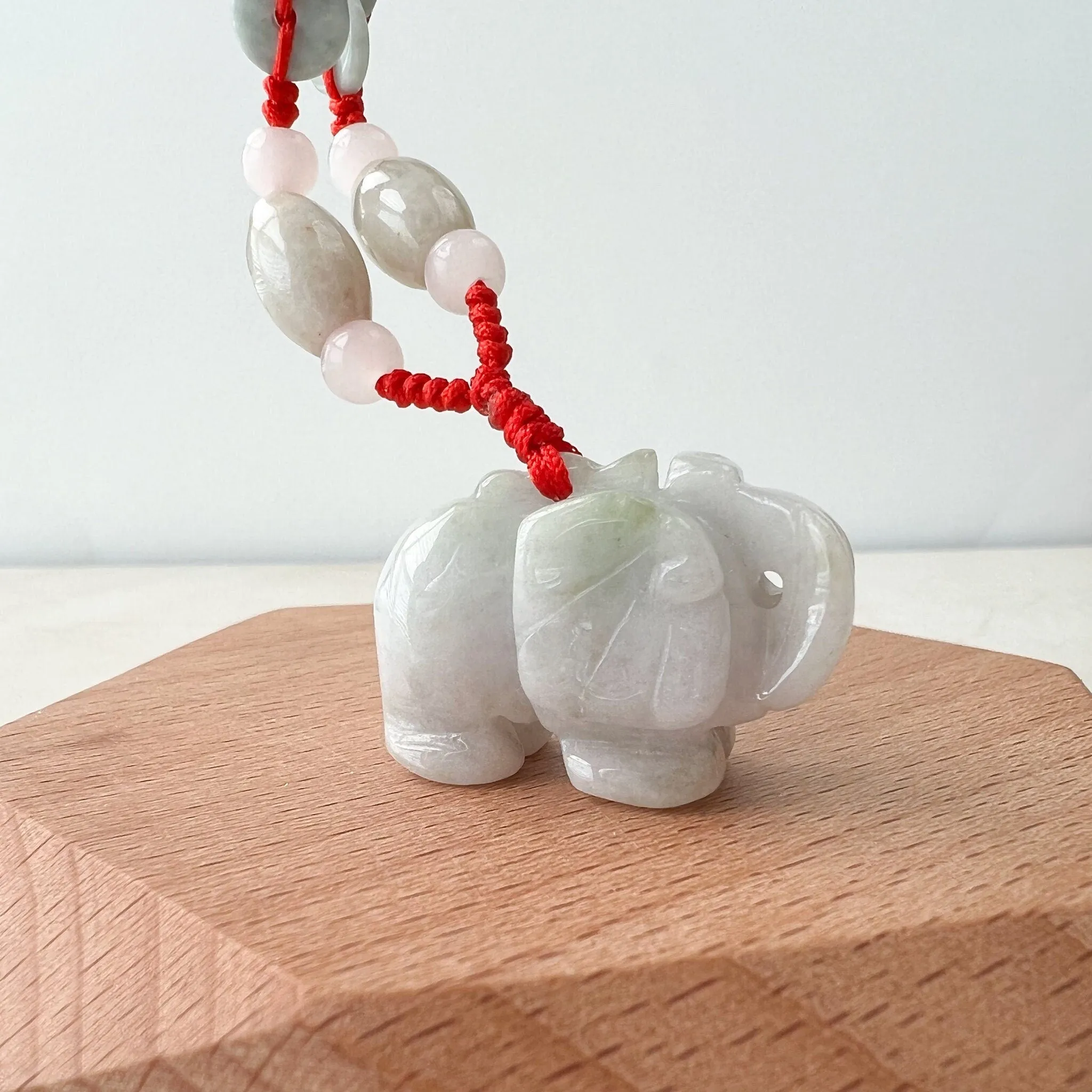 Jadeite Jade Elephant, Light White-Gray, Light Purple Carved Necklace, YW-0110-1646545346