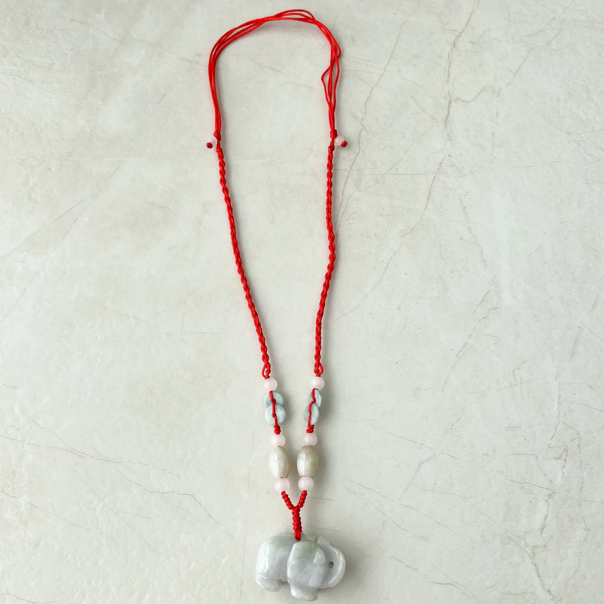 Jadeite Jade Elephant, Light White-Gray, Light Purple Carved Necklace, YW-0110-1646545346