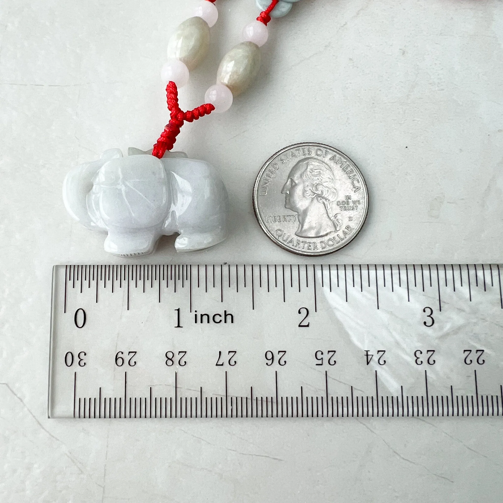 Jadeite Jade Elephant, Light White-Gray, Light Purple Carved Necklace, YW-0110-1646545346