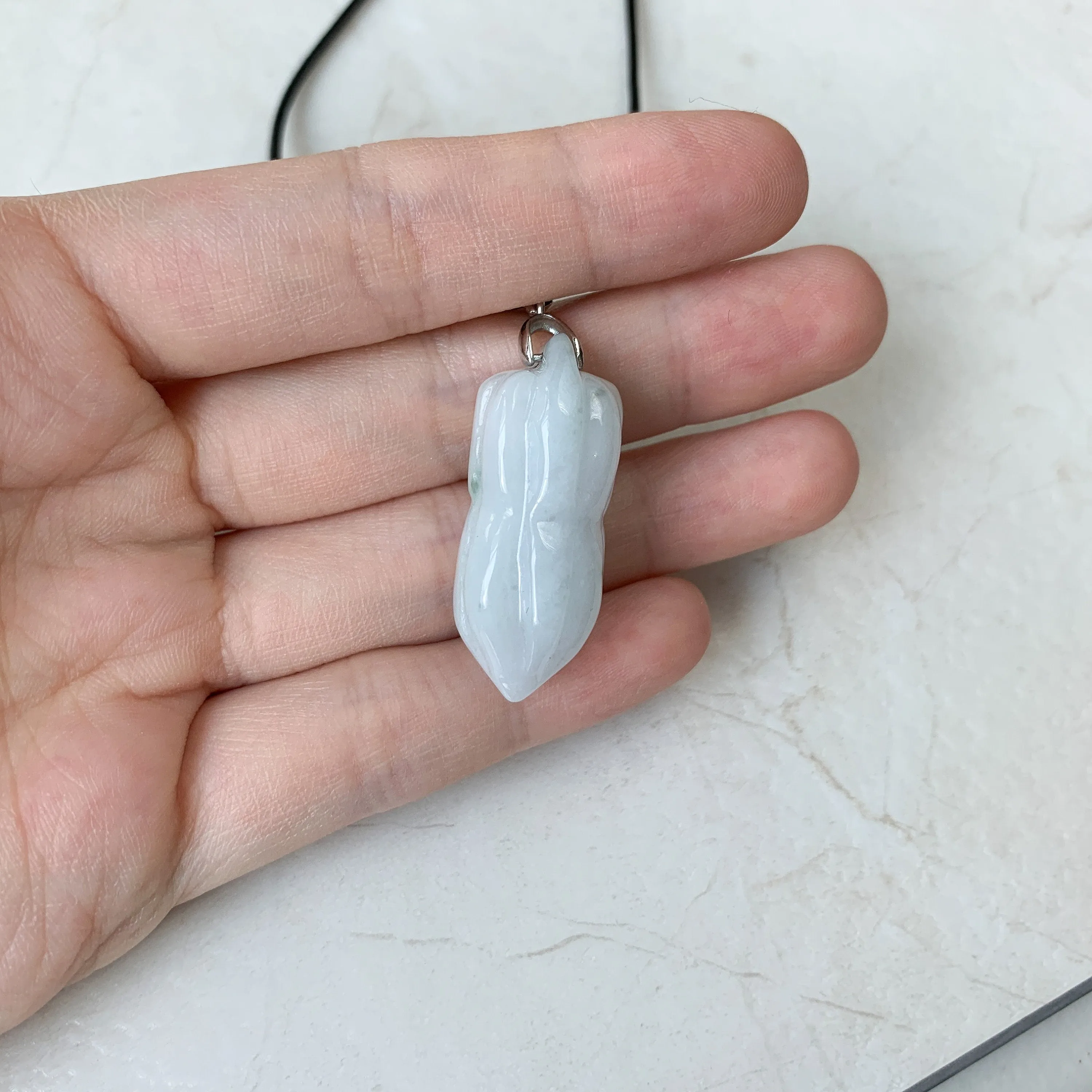 Jadeite Jade Peanut Carved Black Faux Leather Minimalist Necklace, YJ-0321-0468516
