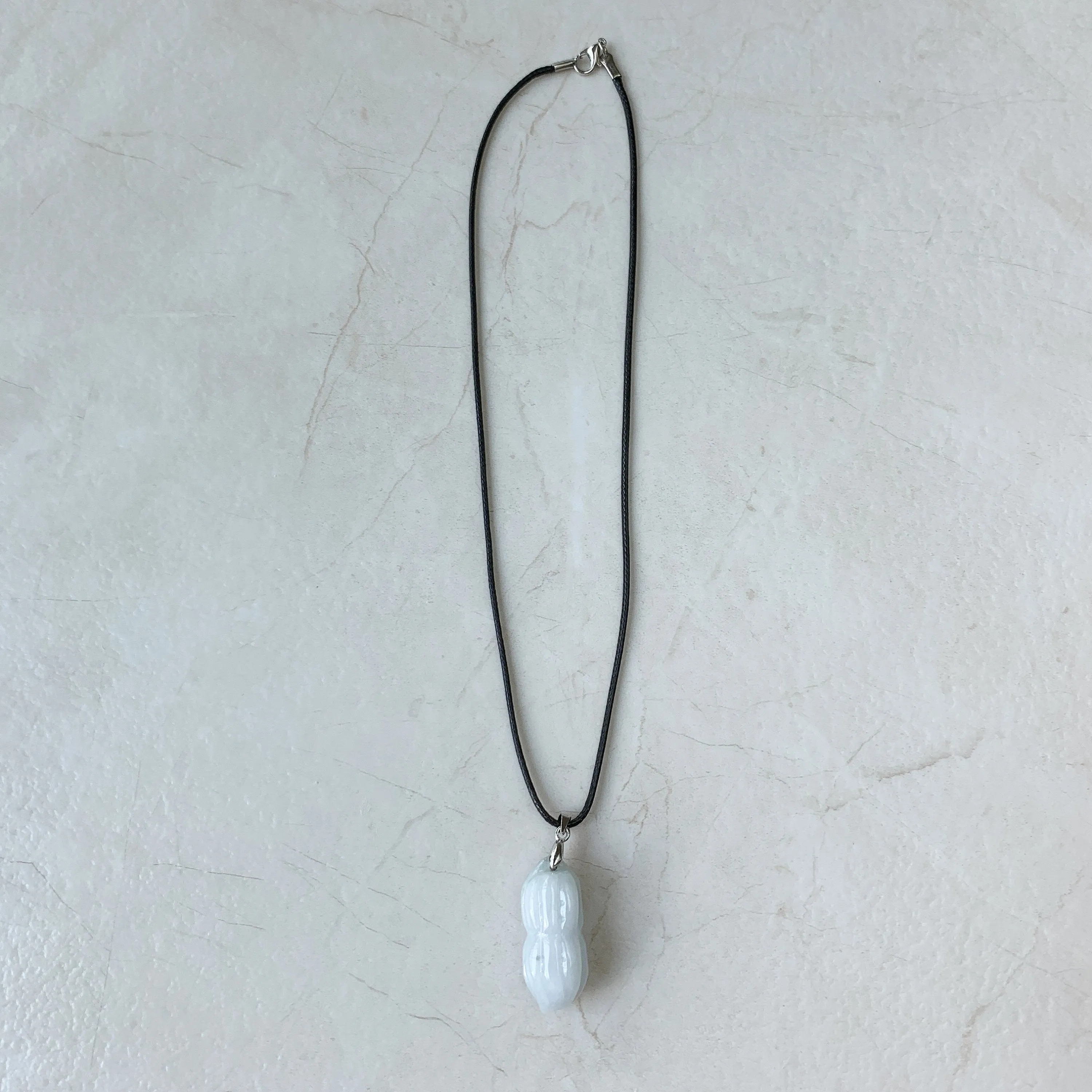 Jadeite Jade Peanut Carved Black Faux Leather Minimalist Necklace, YJ-0321-0468516