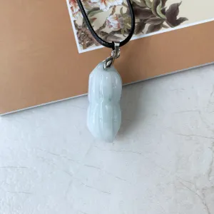 Jadeite Jade Peanut Carved Black Faux Leather Minimalist Necklace, YJ-0321-0468516