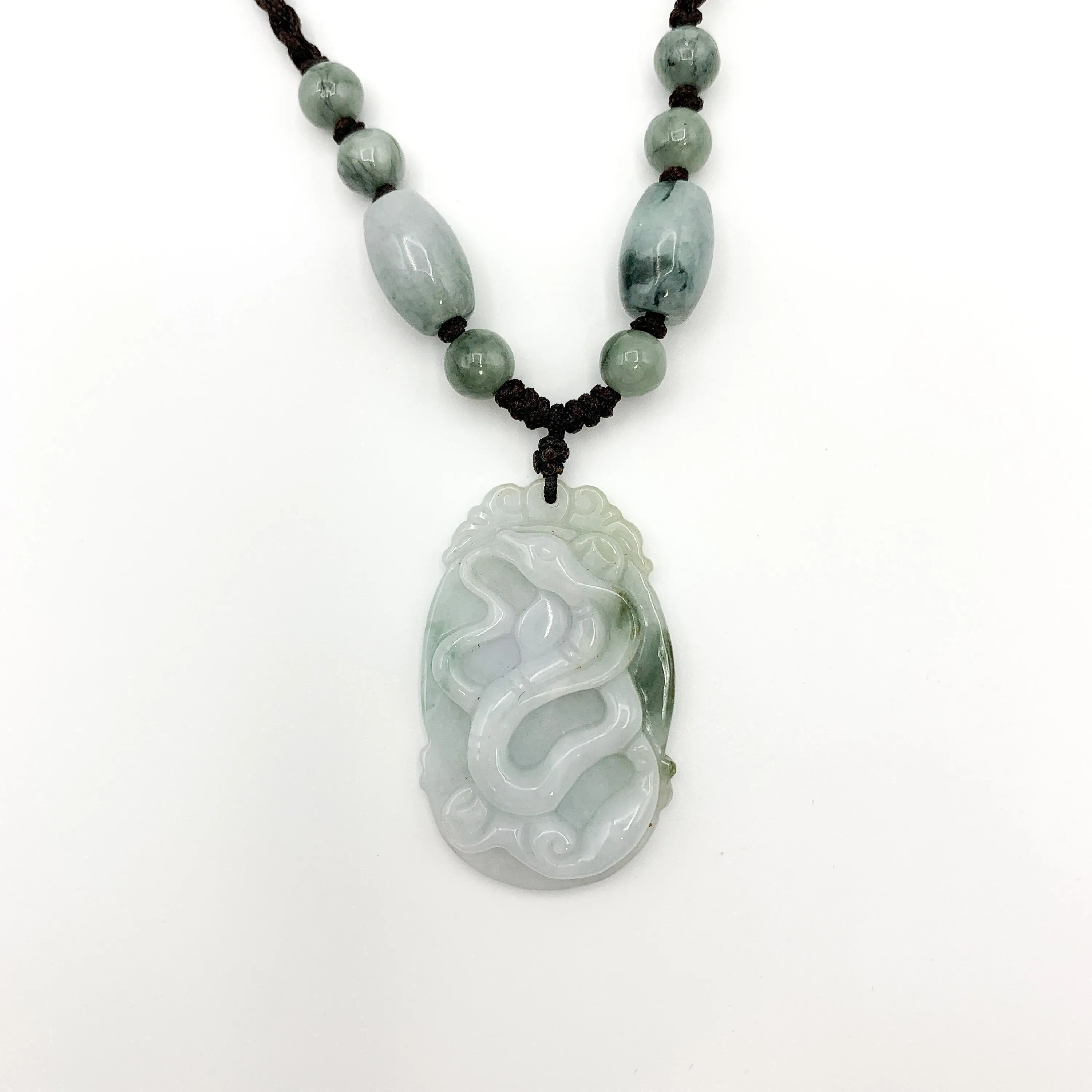 Jadeite Jade Snake Chinese Zodiac Carved Pendant Necklace,