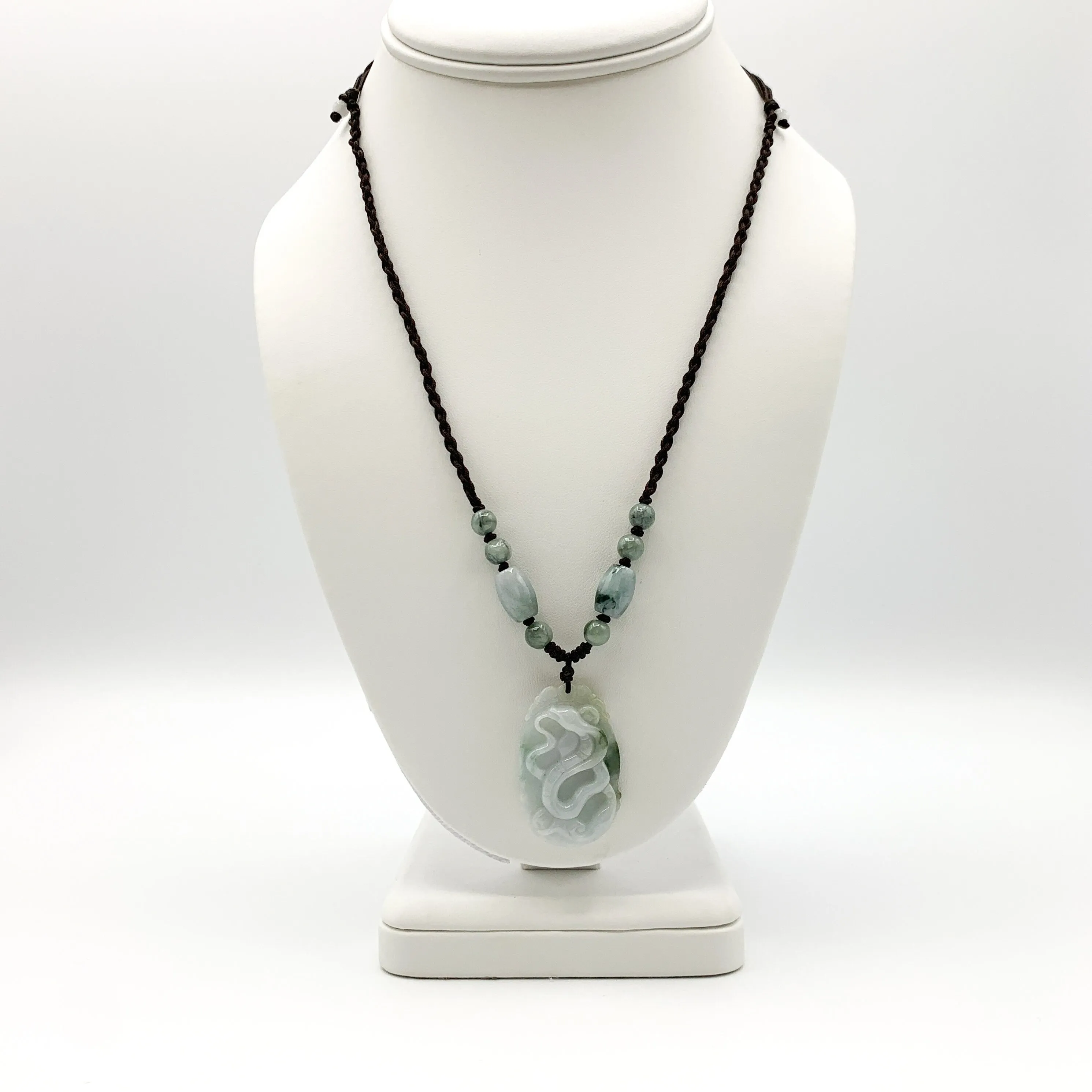 Jadeite Jade Snake Chinese Zodiac Carved Pendant Necklace,