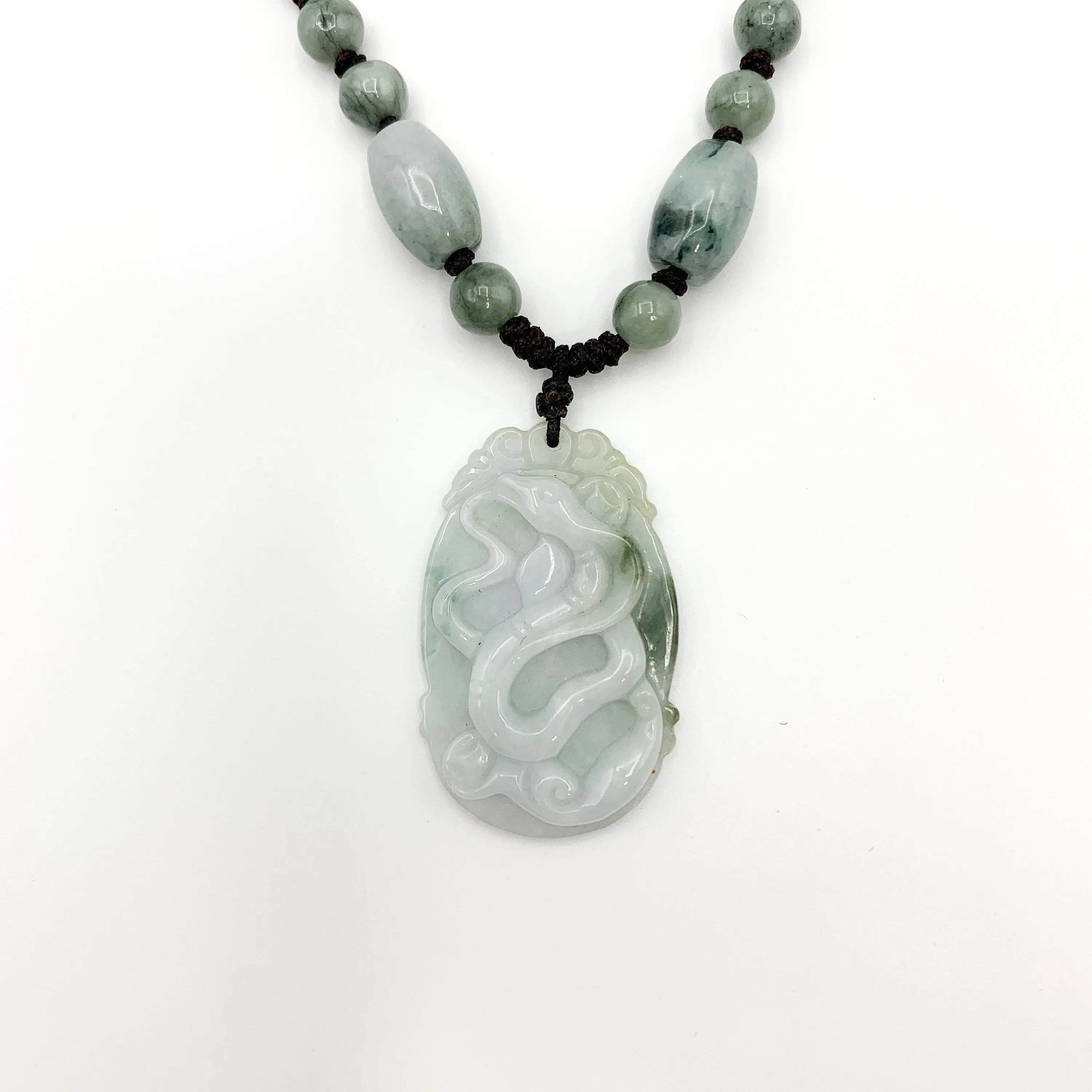 Jadeite Jade Snake Chinese Zodiac Carved Pendant Necklace,