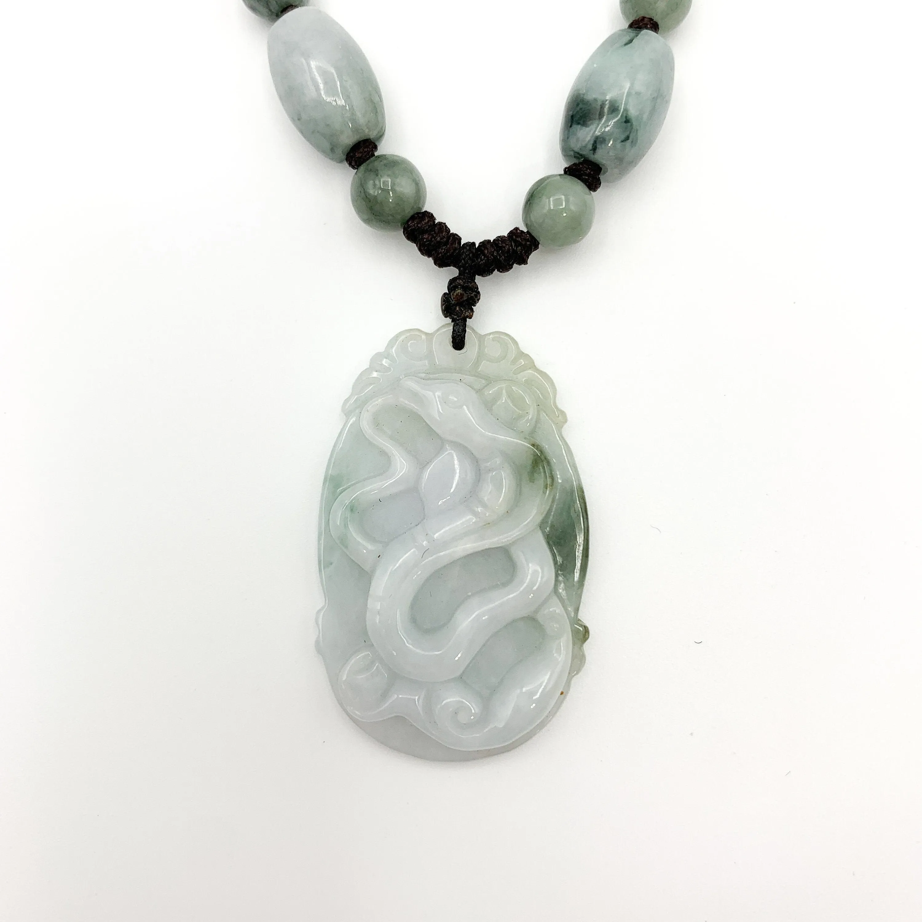 Jadeite Jade Snake Chinese Zodiac Carved Pendant Necklace,