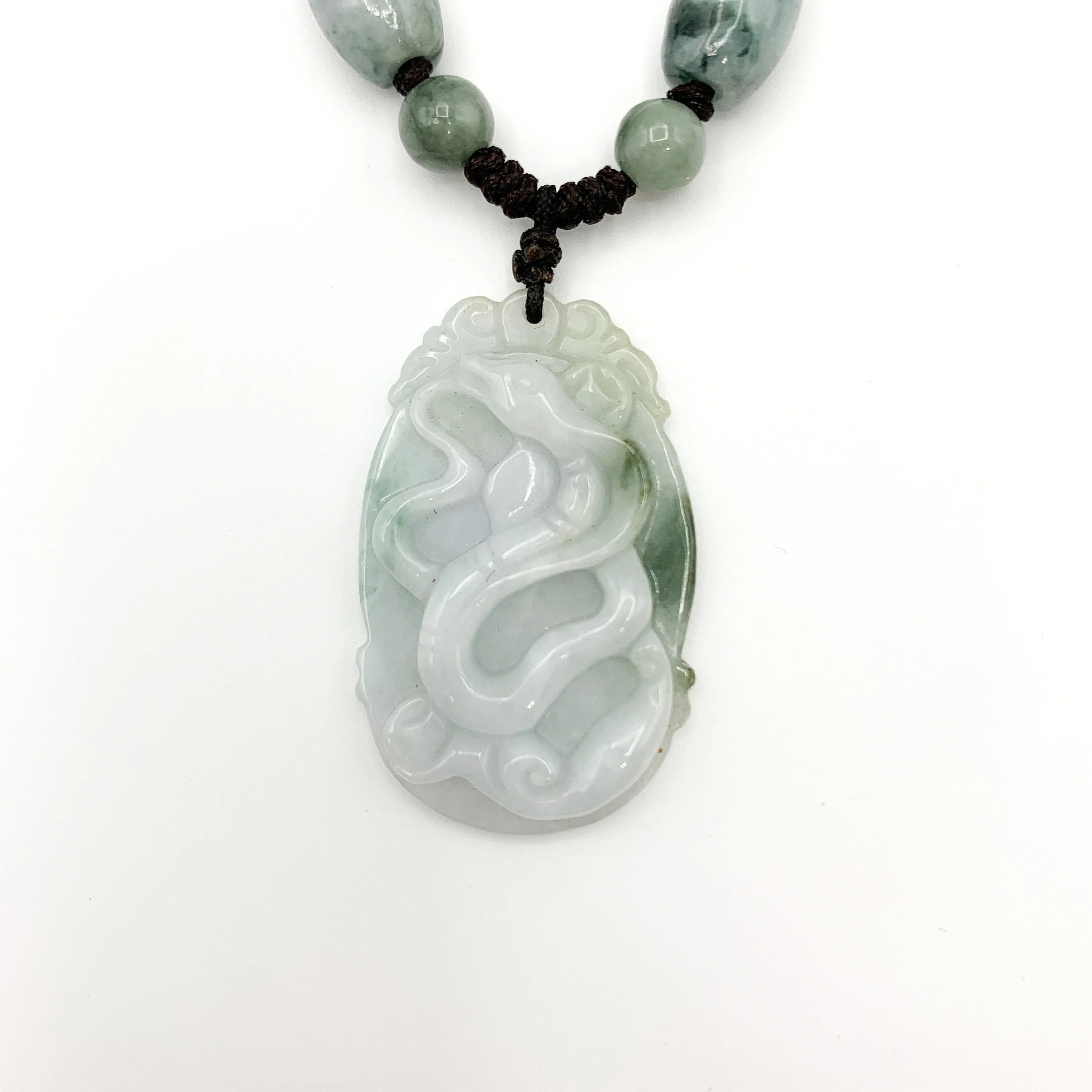 Jadeite Jade Snake Chinese Zodiac Carved Pendant Necklace,