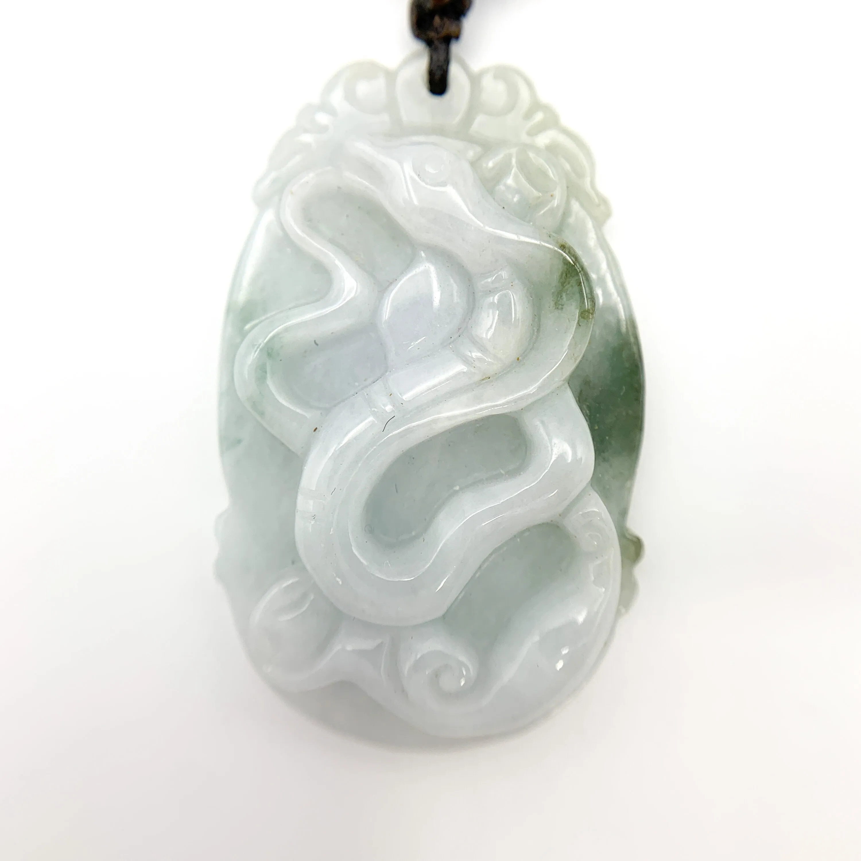 Jadeite Jade Snake Chinese Zodiac Carved Pendant Necklace,