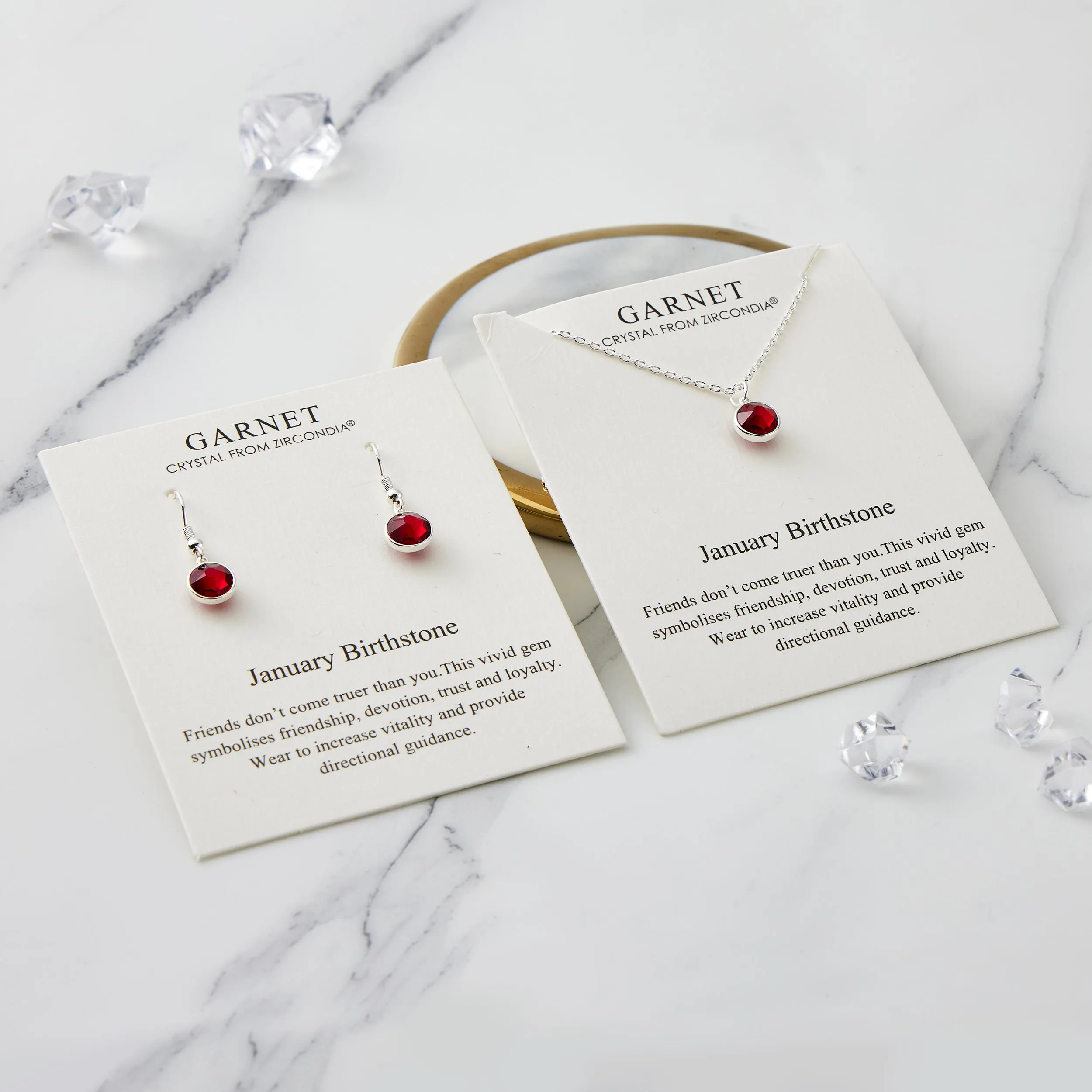January (Garnet) Birthstone Necklace & Drop Earrings Set Created with Zircondia® Crystals