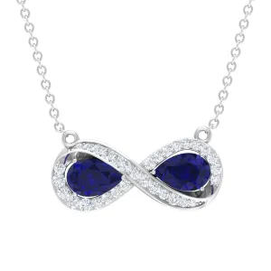 Lab Created Blue Sapphire Infinity 2 Stone Necklace With Diamond Accent