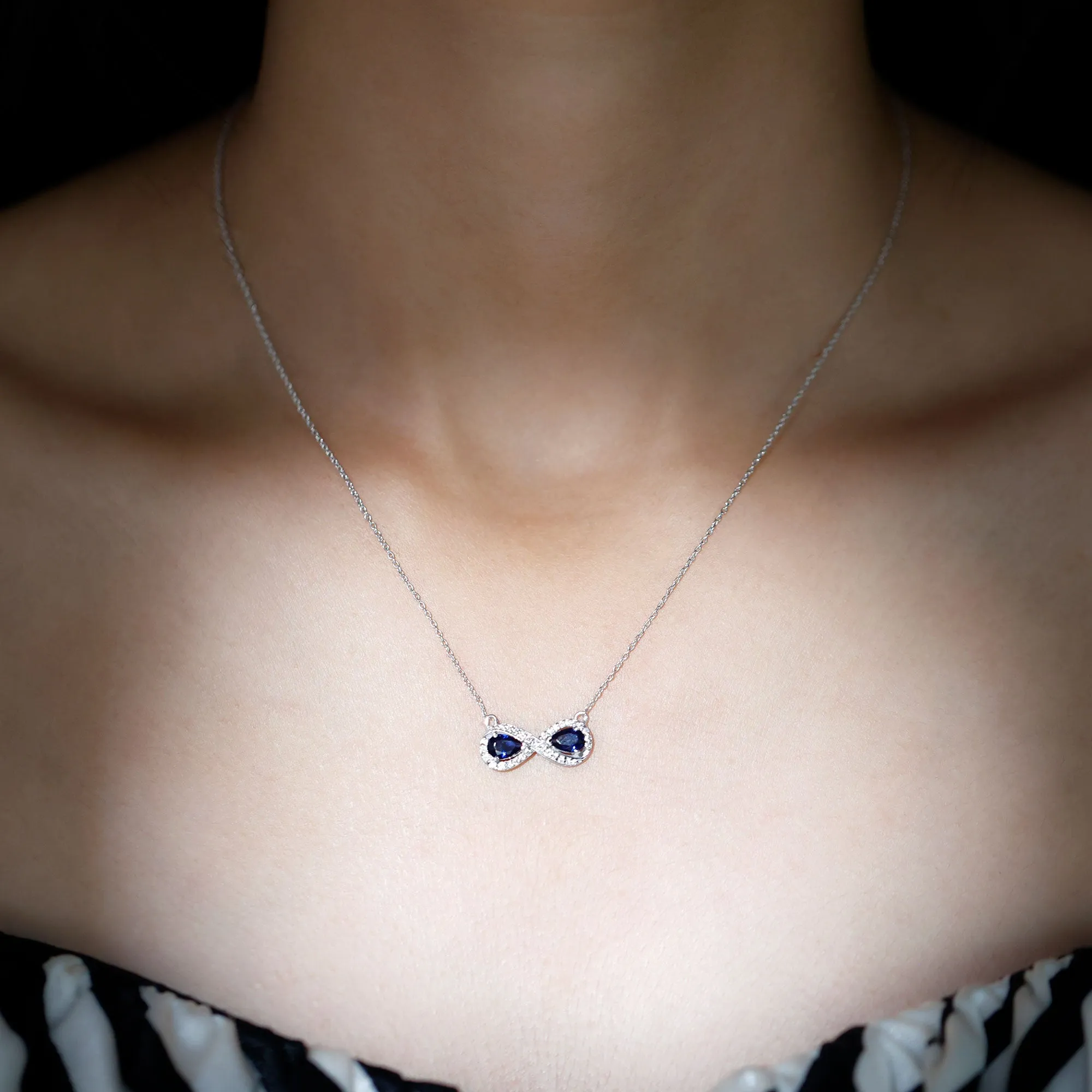 Lab Created Blue Sapphire Infinity 2 Stone Necklace With Diamond Accent