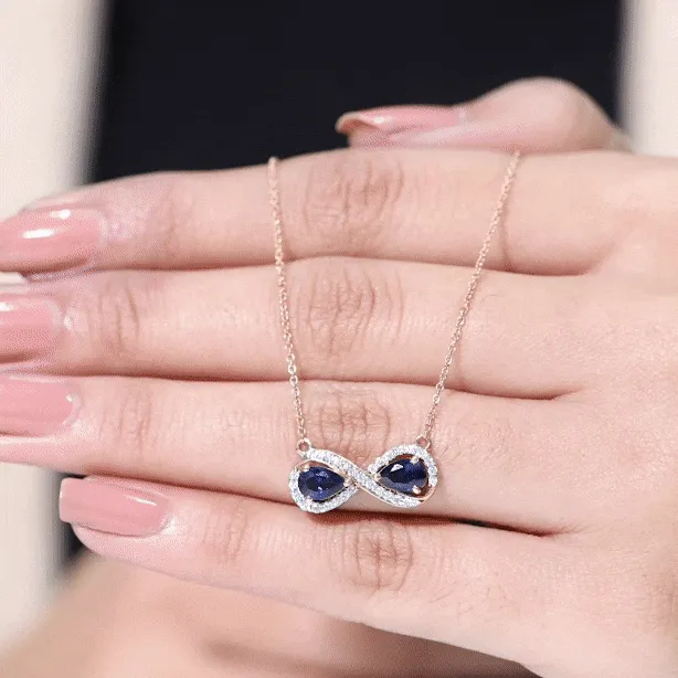 Lab Created Blue Sapphire Infinity 2 Stone Necklace With Diamond Accent