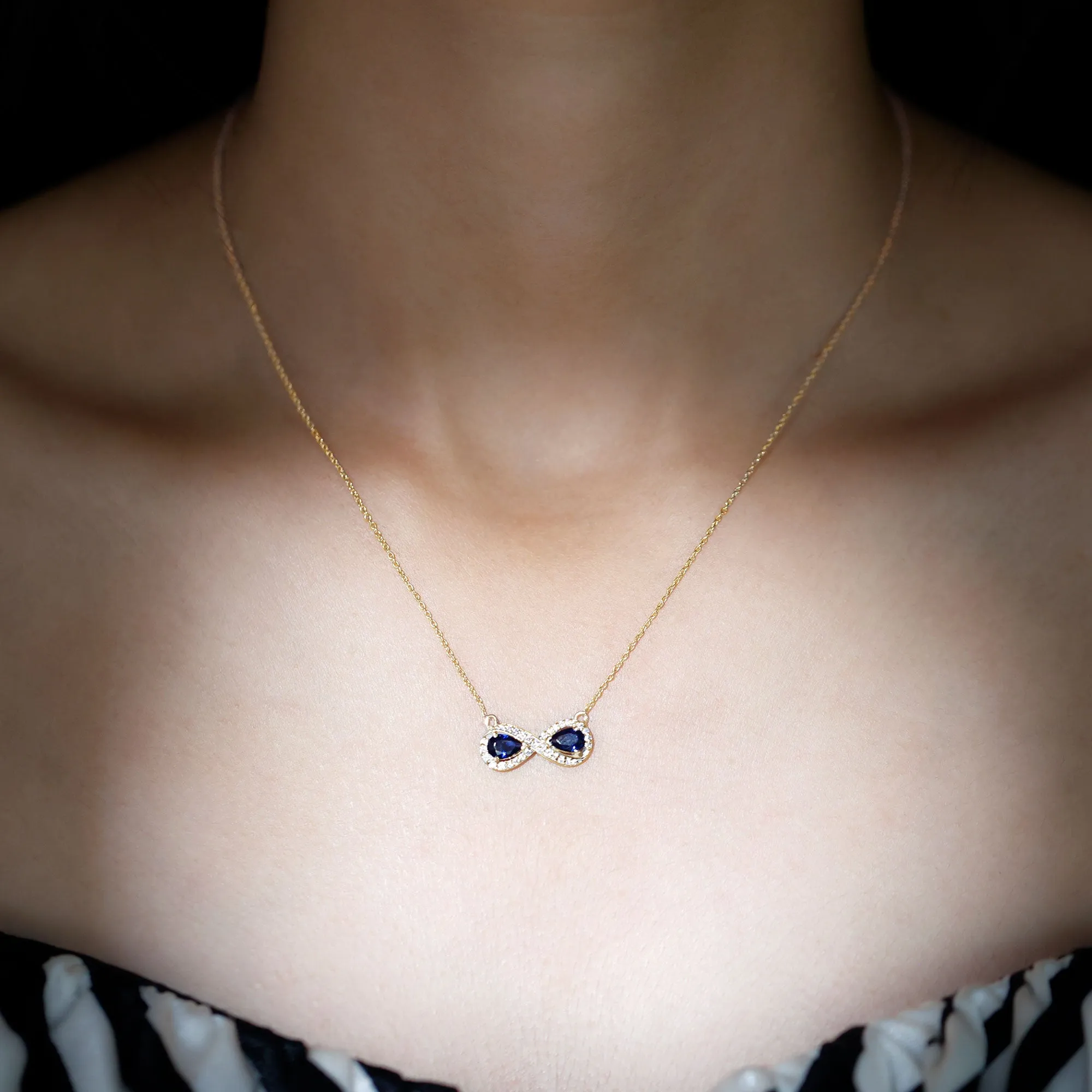 Lab Created Blue Sapphire Infinity 2 Stone Necklace With Diamond Accent